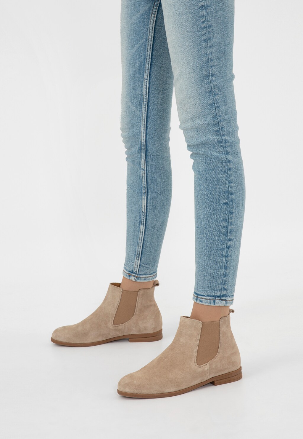 Béžové členkové čižmy z prírodnej velúrovej kože 9503-64 Widok 9