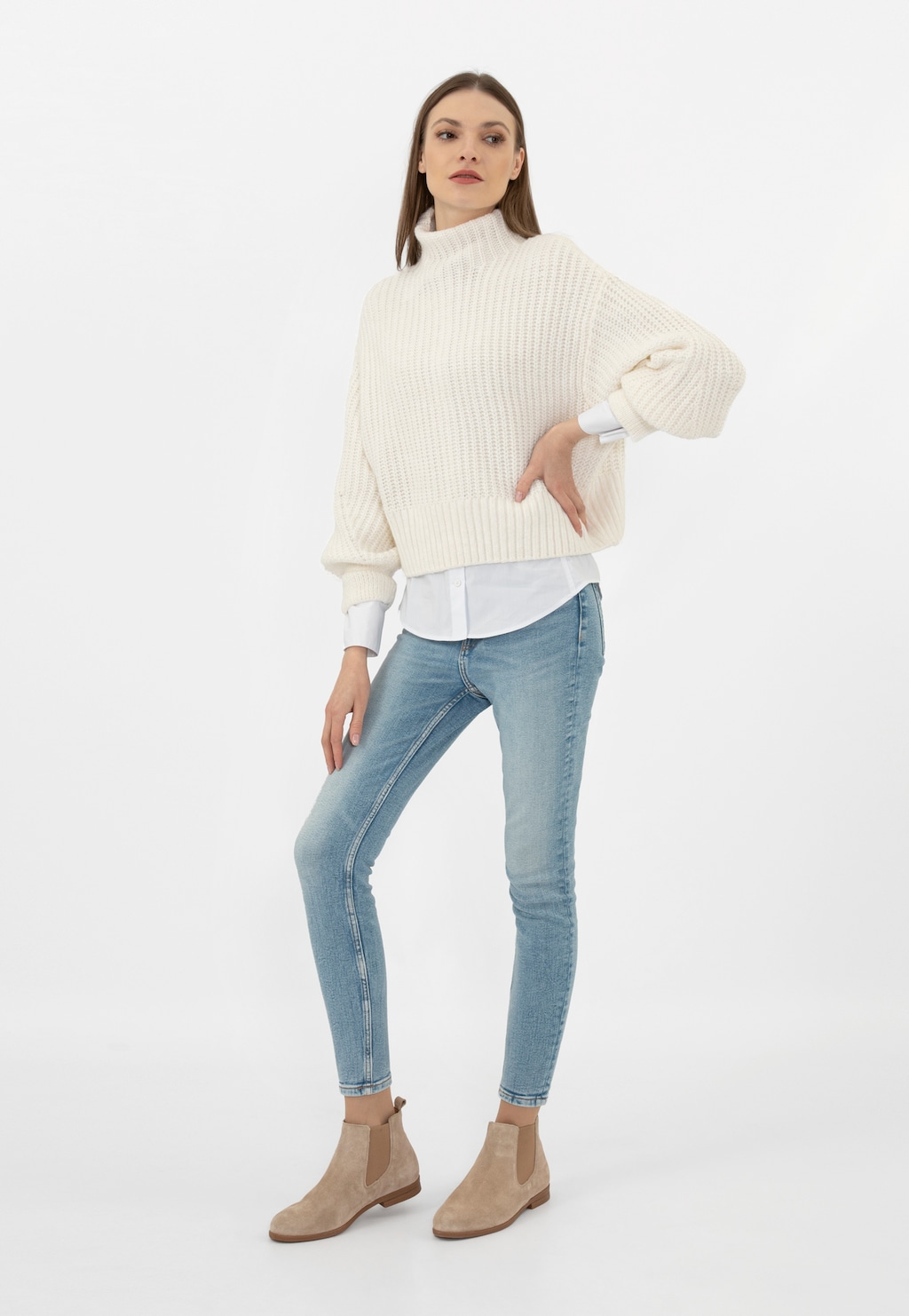 Béžové členkové čižmy z prírodnej velúrovej kože 9503-64 Widok 1