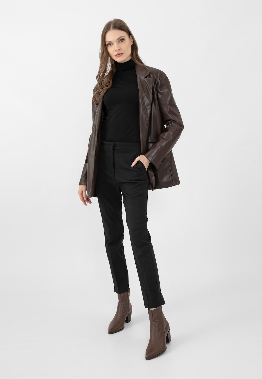 Dámské kotníkové boty na podpatku z hnědé hladké kůže 55148-52 Widok 7