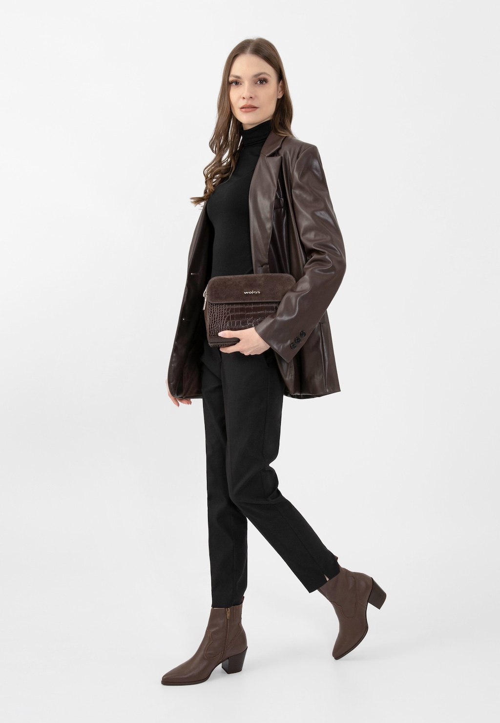 Dámské kotníkové boty na podpatku z hnědé hladké kůže 55148-52 Widok 1