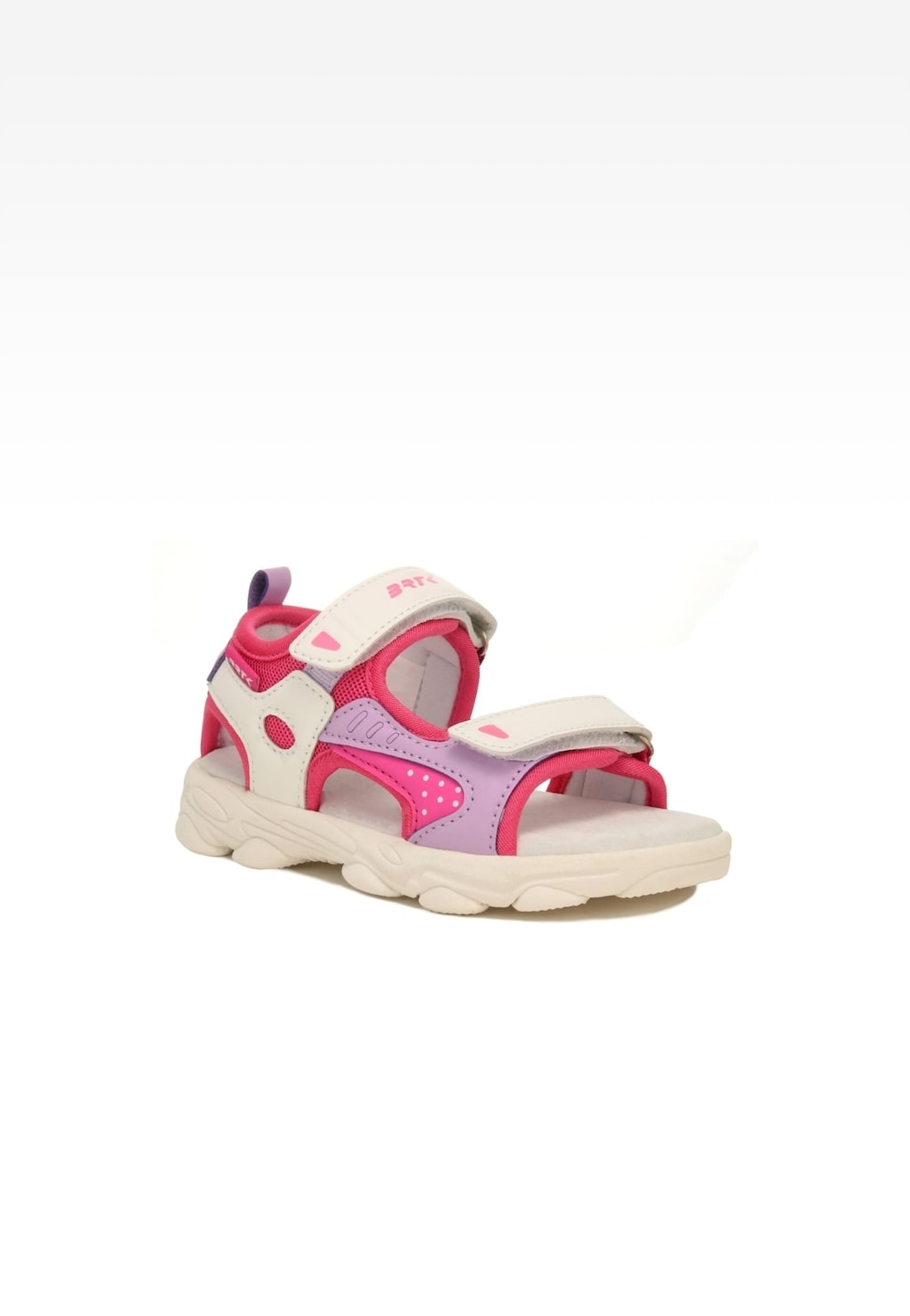 Dziewczęce sandały Bartek 19077003 w kolorach różowo-białych z zapięciem na rzepy, miękką wyściółką i trwałą podeszwą, idealne na letnie spacery.