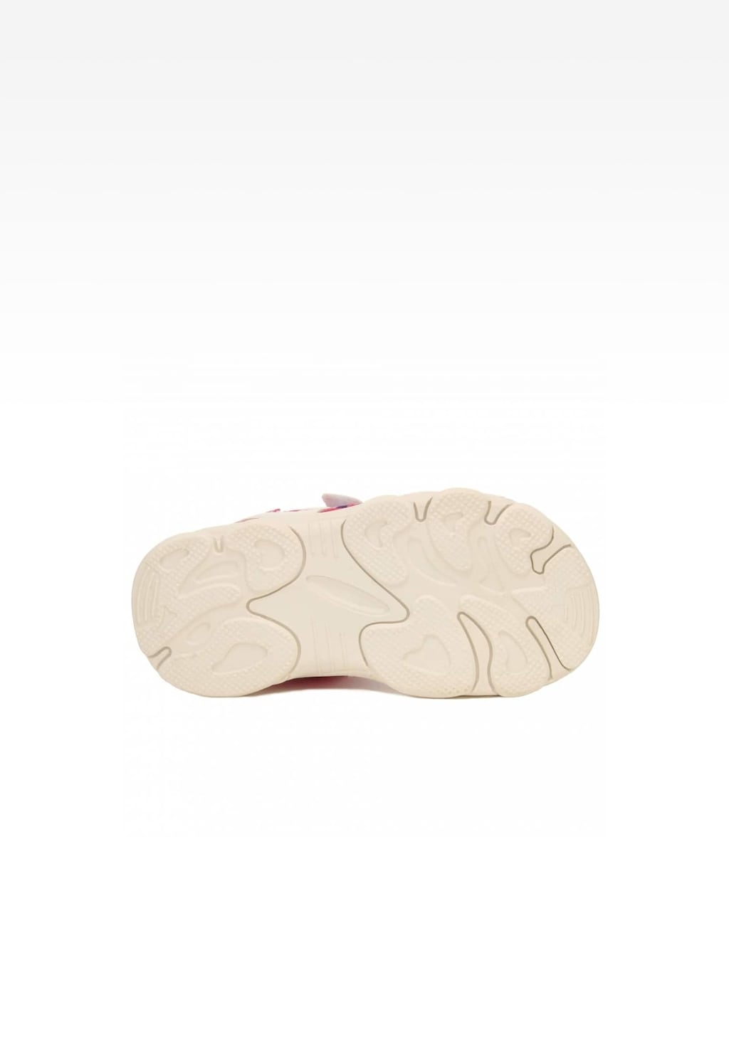 Podeszwa sandałów dziecięcych Bartek model 19077003 w kolorze różowo-białym dla dziewcząt, widoczna od spodu z charakterystycznym wzorem antypoślizgowym.