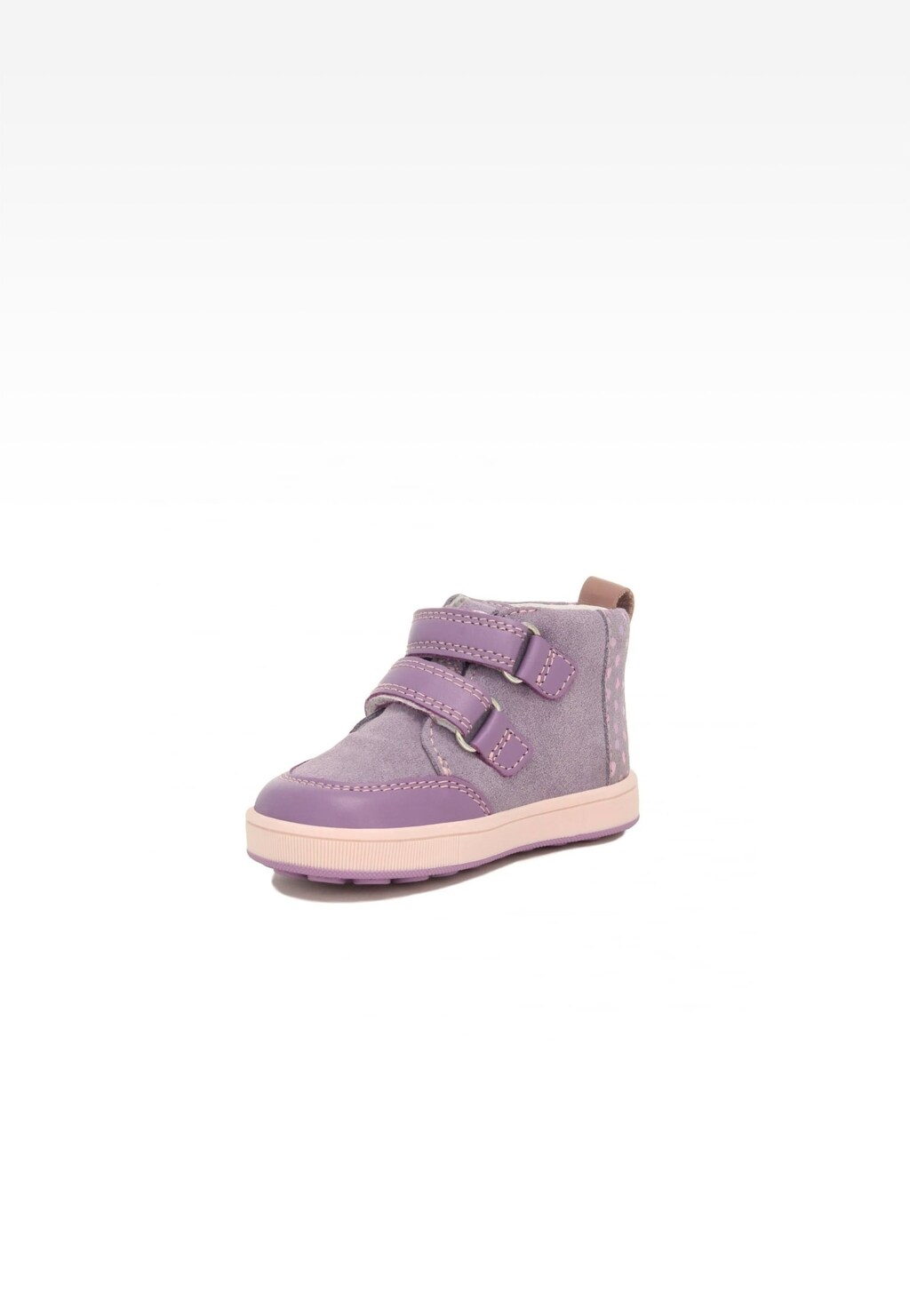 Fioletowe buciki dziecięce Bartek Mini first steps 136300-06 z rzepami, wykonane z zamszu, na białej podeszwie. Idealne pierwsze buty dla dziewczynki.