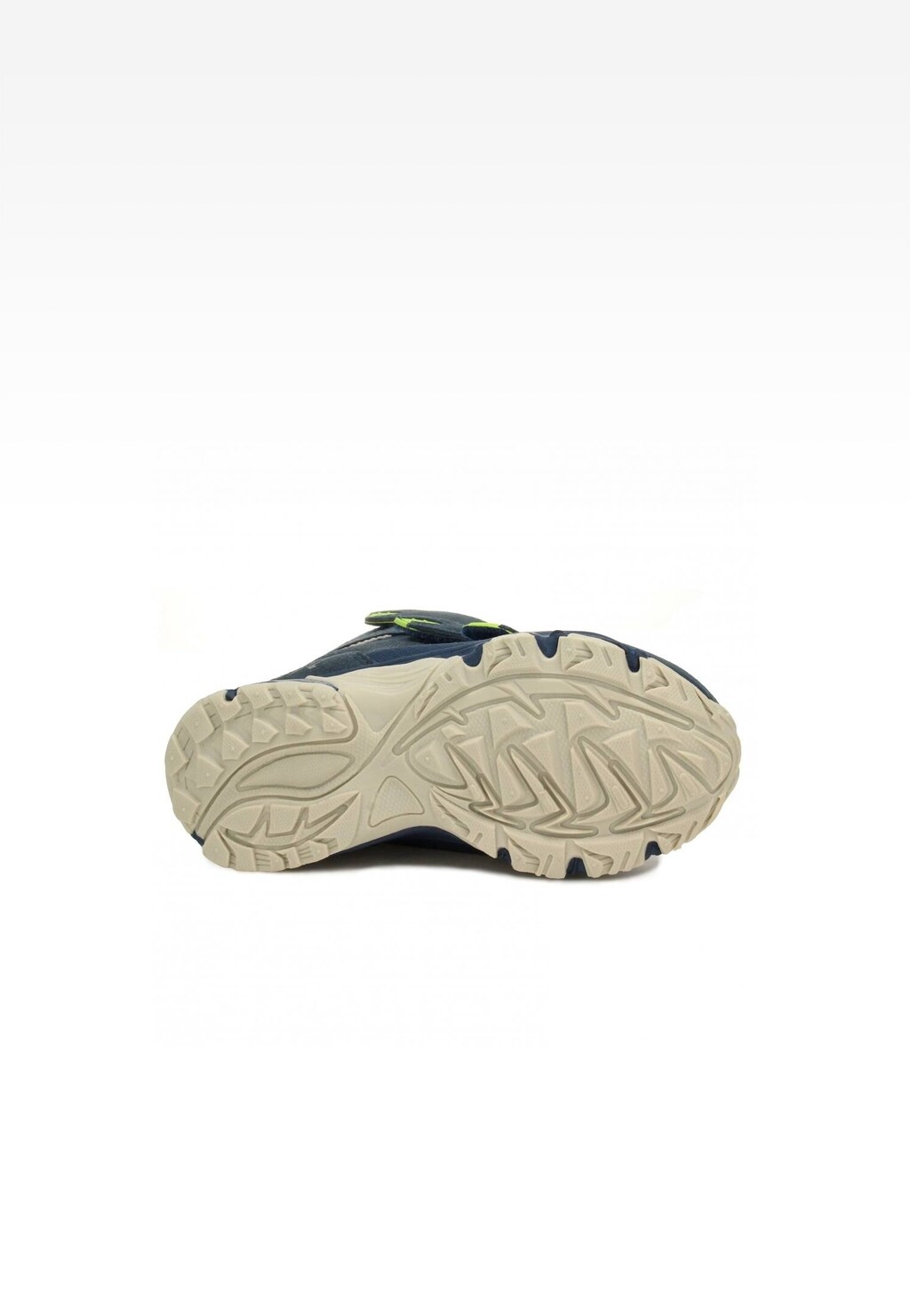 Podeszwa trzewików ocieplanych BARTEK 14587006 w kolorze niebieskim, widok od spodu pokazujący wytrzymały jasny bieżnik z wyraźnym wzorem zapewniającym przyczepność.