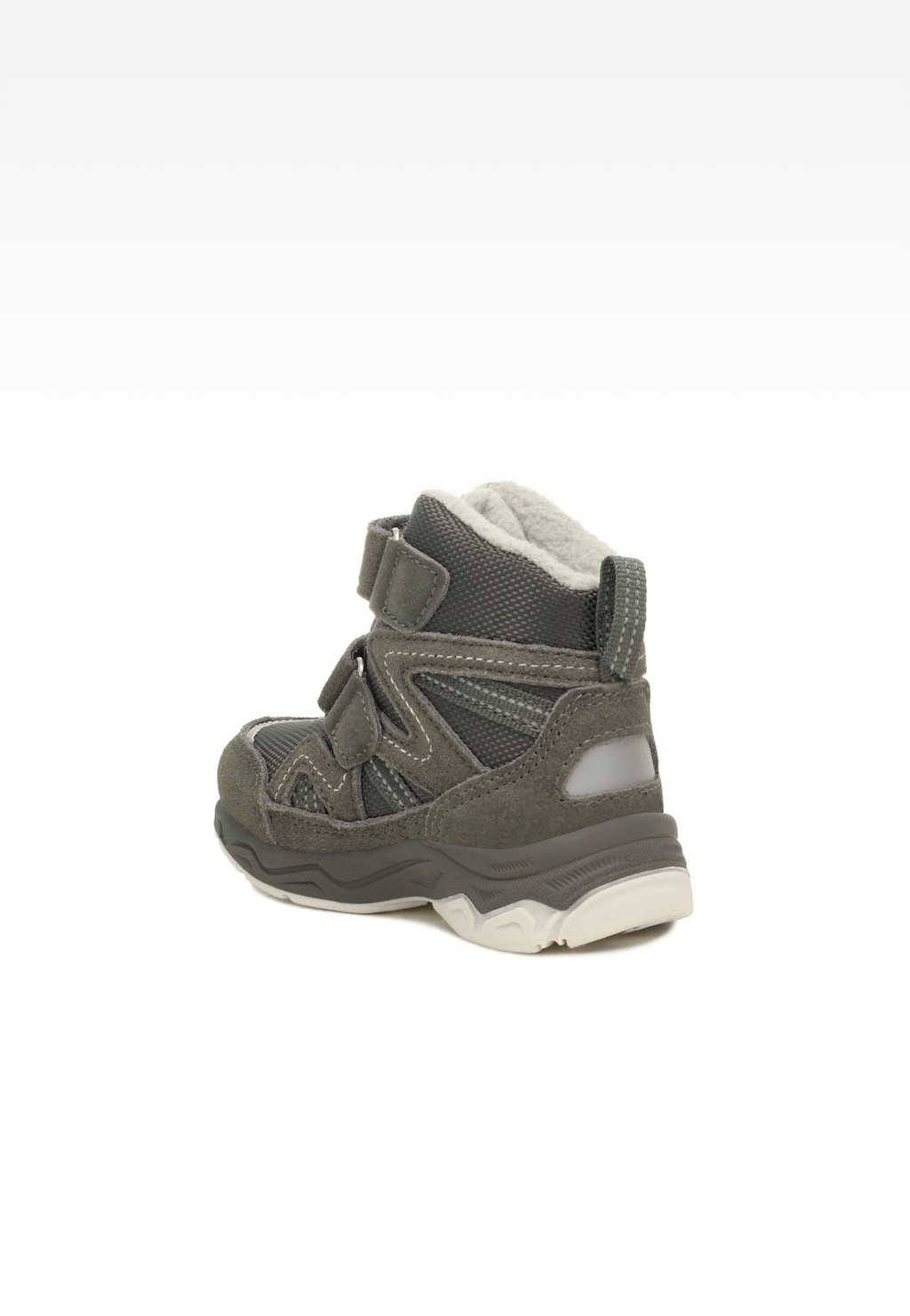 Szary trzewik ocieplany Bartek 14654005 z rzepami, widok z tyłu, pokazujący ciepłą podszewkę, teksturowaną cholewkę i wytrzymałą podeszwę zimowego buta dziecięcego.