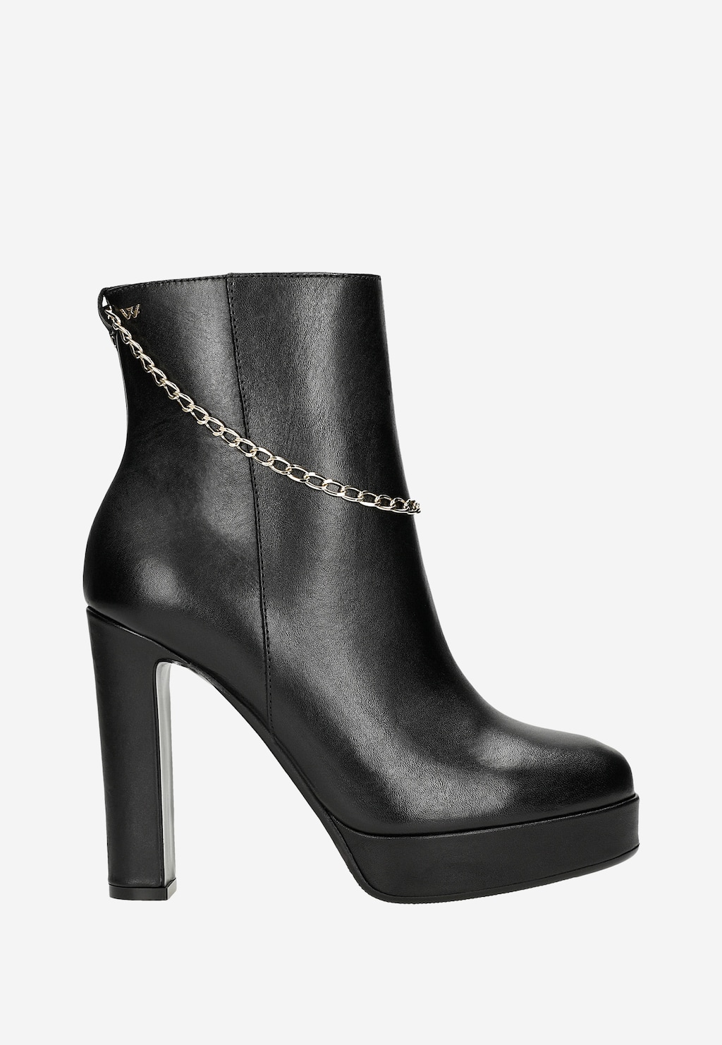 Dámske členkové topánky z čiernej kože zdobené retiazkou 55210-51 Widok 2