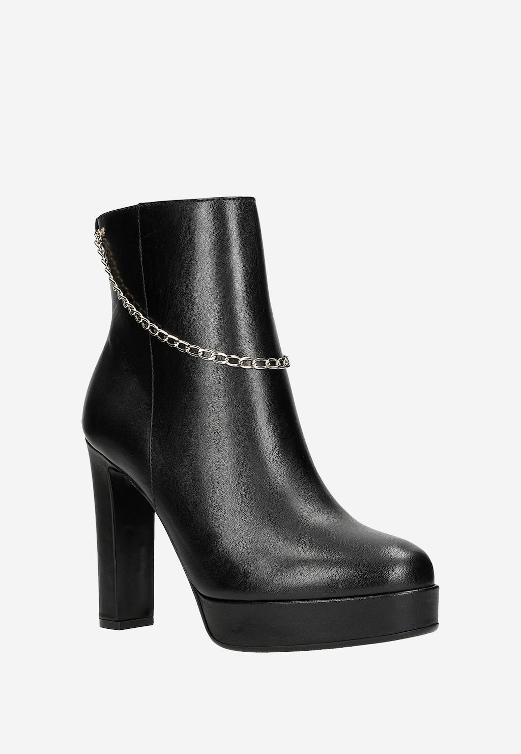 Dámske členkové topánky z čiernej kože zdobené retiazkou 55210-51 Widok 3