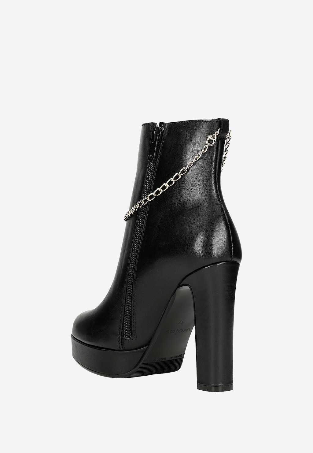 Dámske členkové topánky z čiernej kože zdobené retiazkou 55210-51 Widok 4