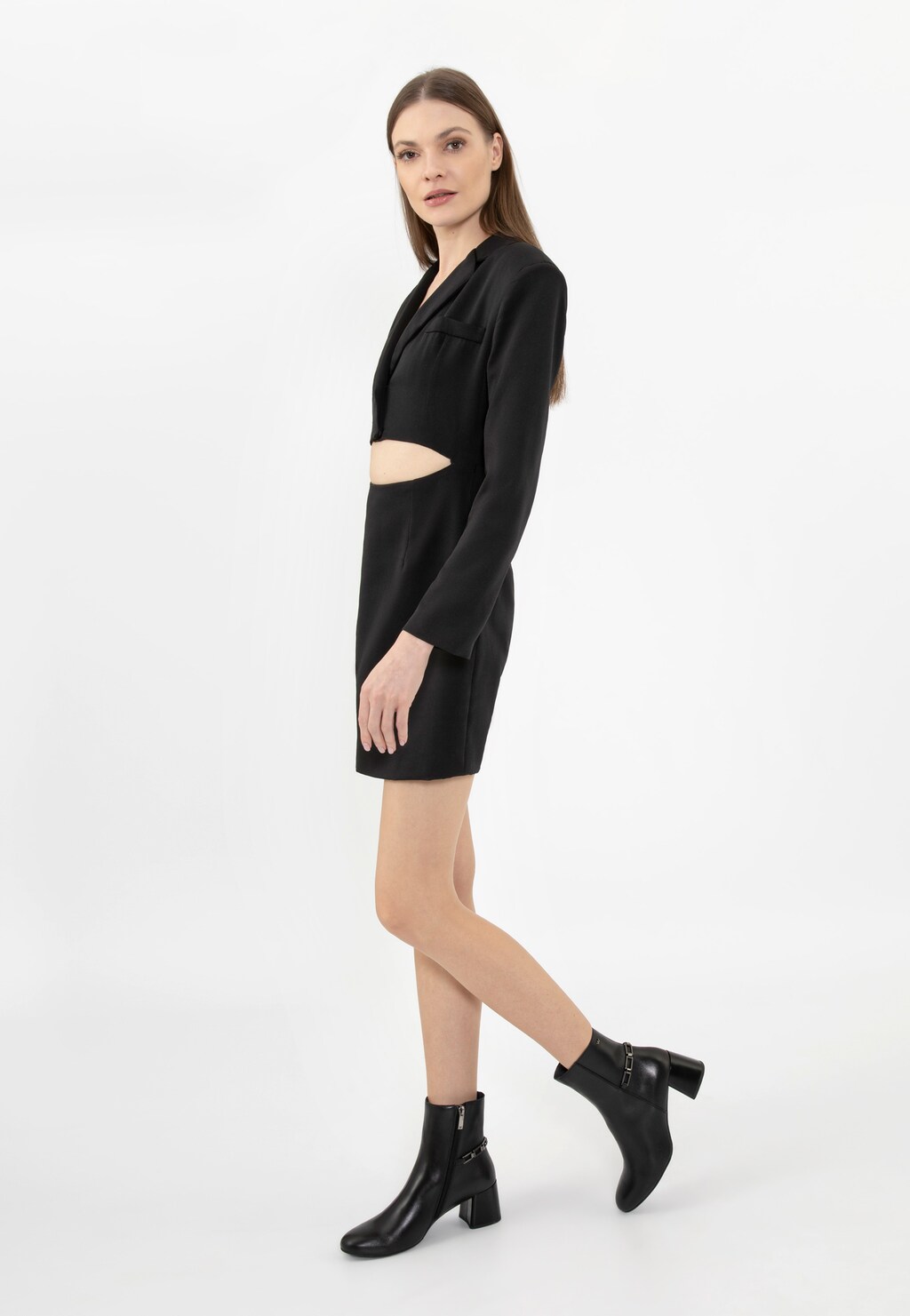 Czarne eleganckie botki damskie ze skóry licowej 55217-51 Widok 9