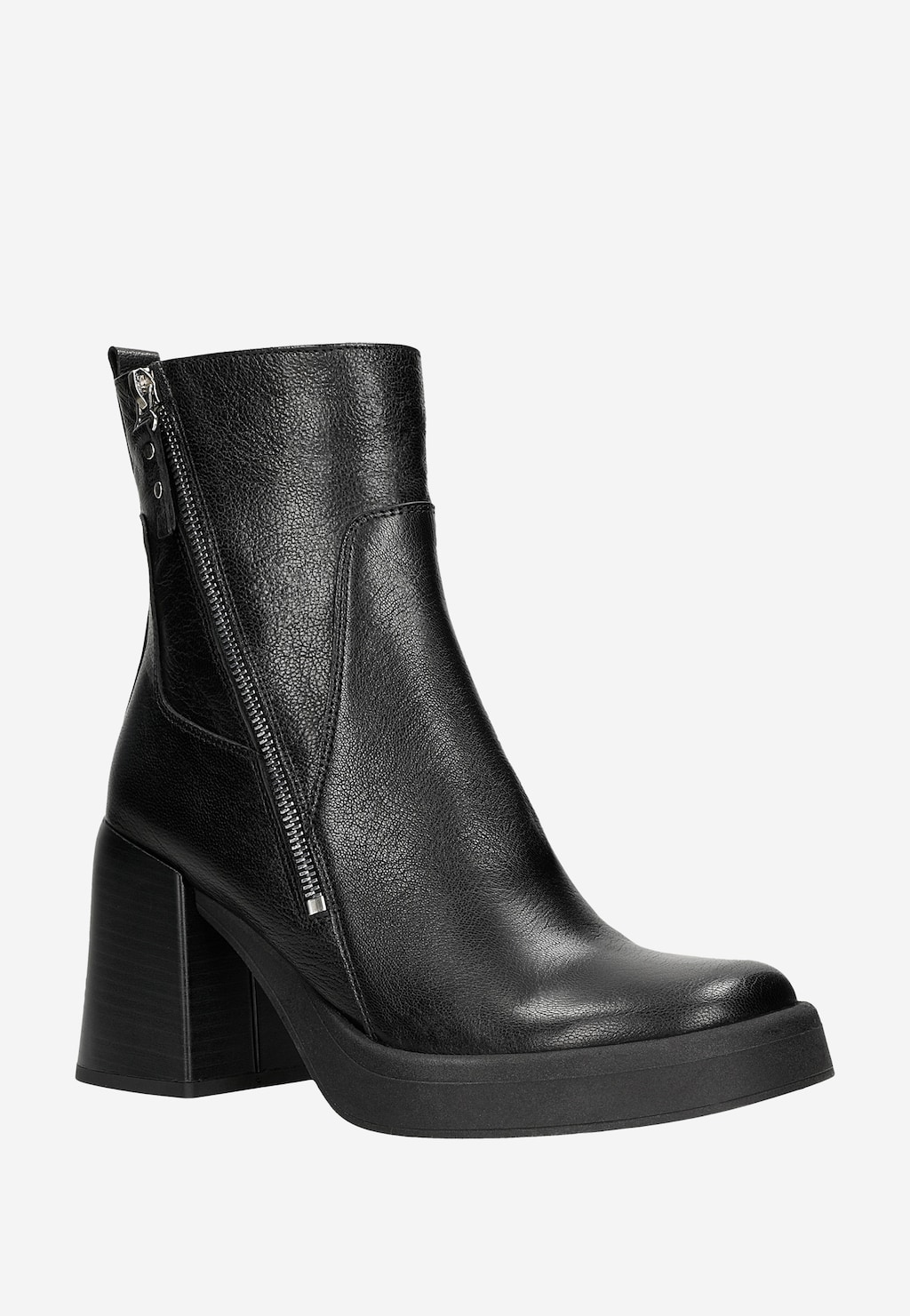 Čierne dámske členkové topánky so zipsom na holeni 55224-51 Widok 3