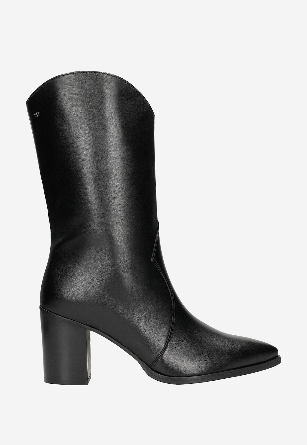 Czarne skórzane kowbojki Wojas model 55239-51 z wysokim obcasem, spiczastym noskiem i klasyczną cholewką w stylu western, widoczne z boku.