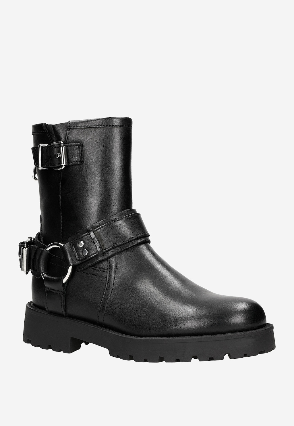 Dámske členkové topánky z čiernej lícovej kože s prackami 55238-51 Widok 3