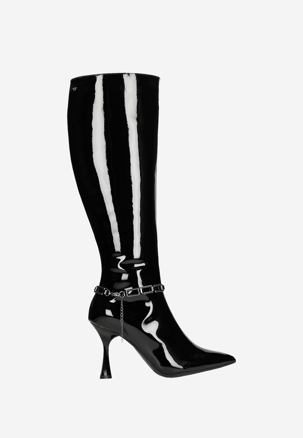 Lakované dámske čižmy na opätku z čiernej kože 71046-31 Widok 2