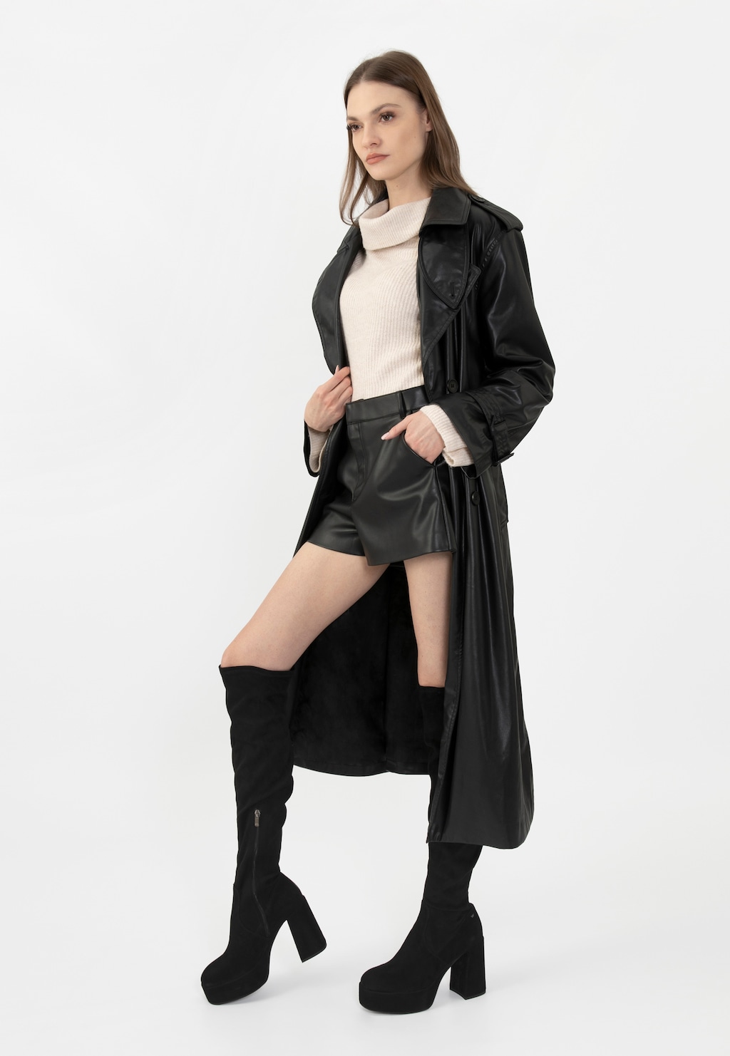 Čierne semišové čižmy nad koleno 71047-61 Widok 7