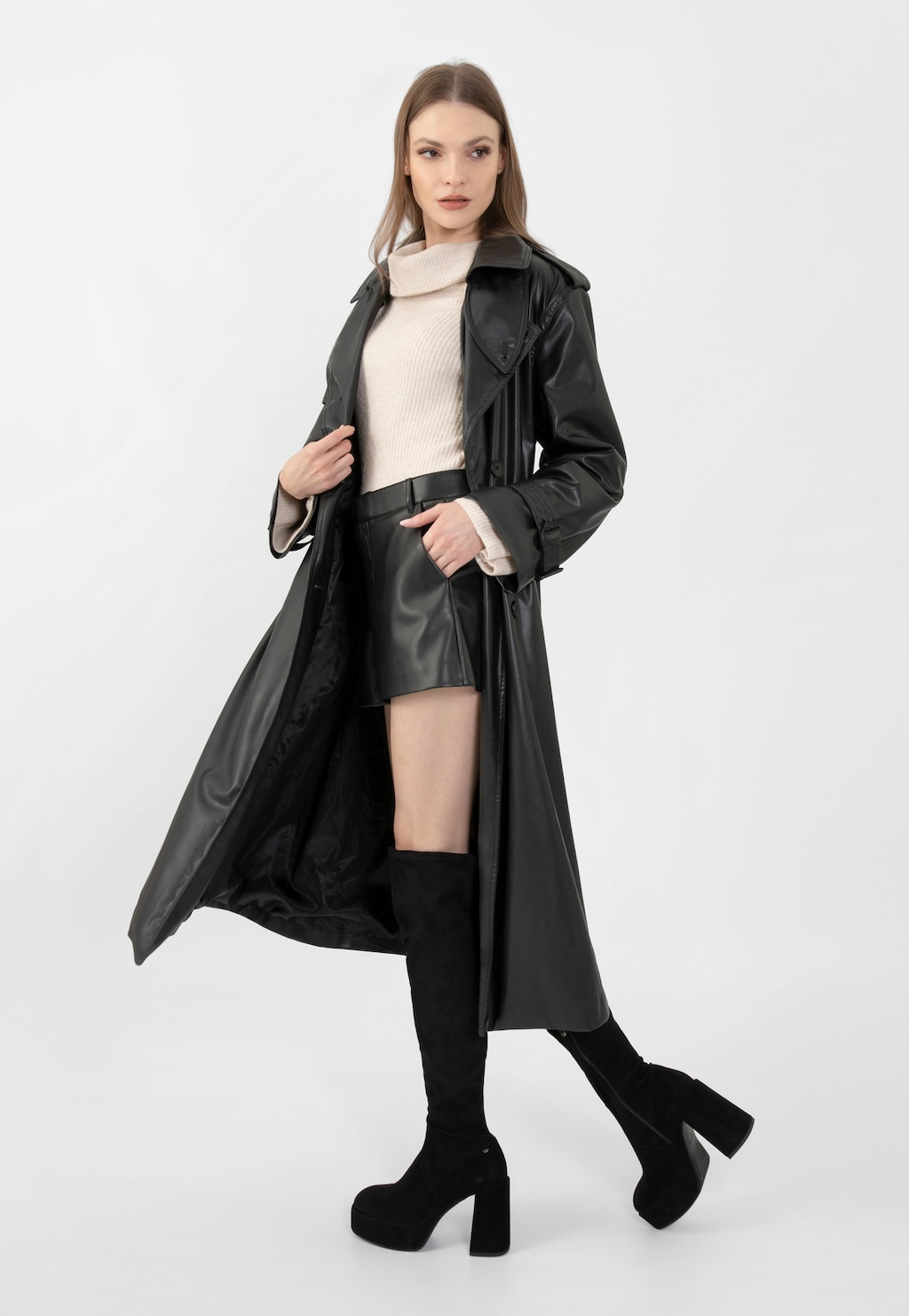 Čierne semišové čižmy nad koleno 71047-61 Widok 1