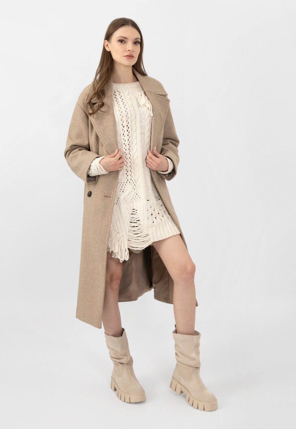 Ocieplane botki damskie w kolorze beżowym 55135-64 Widok 1