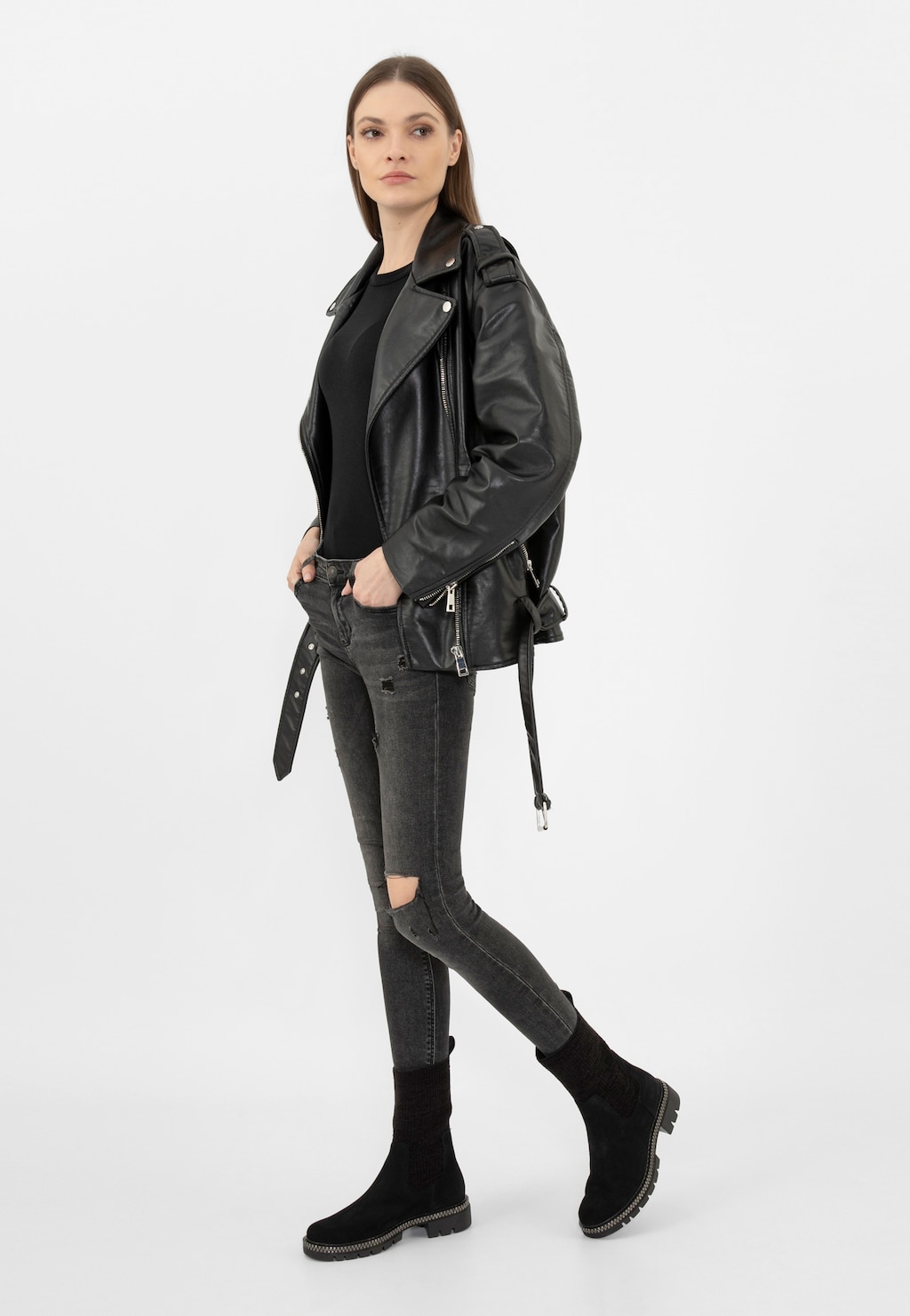 Čierne kožené botky so zateplenou ponožkou 55230-81 Widok 7