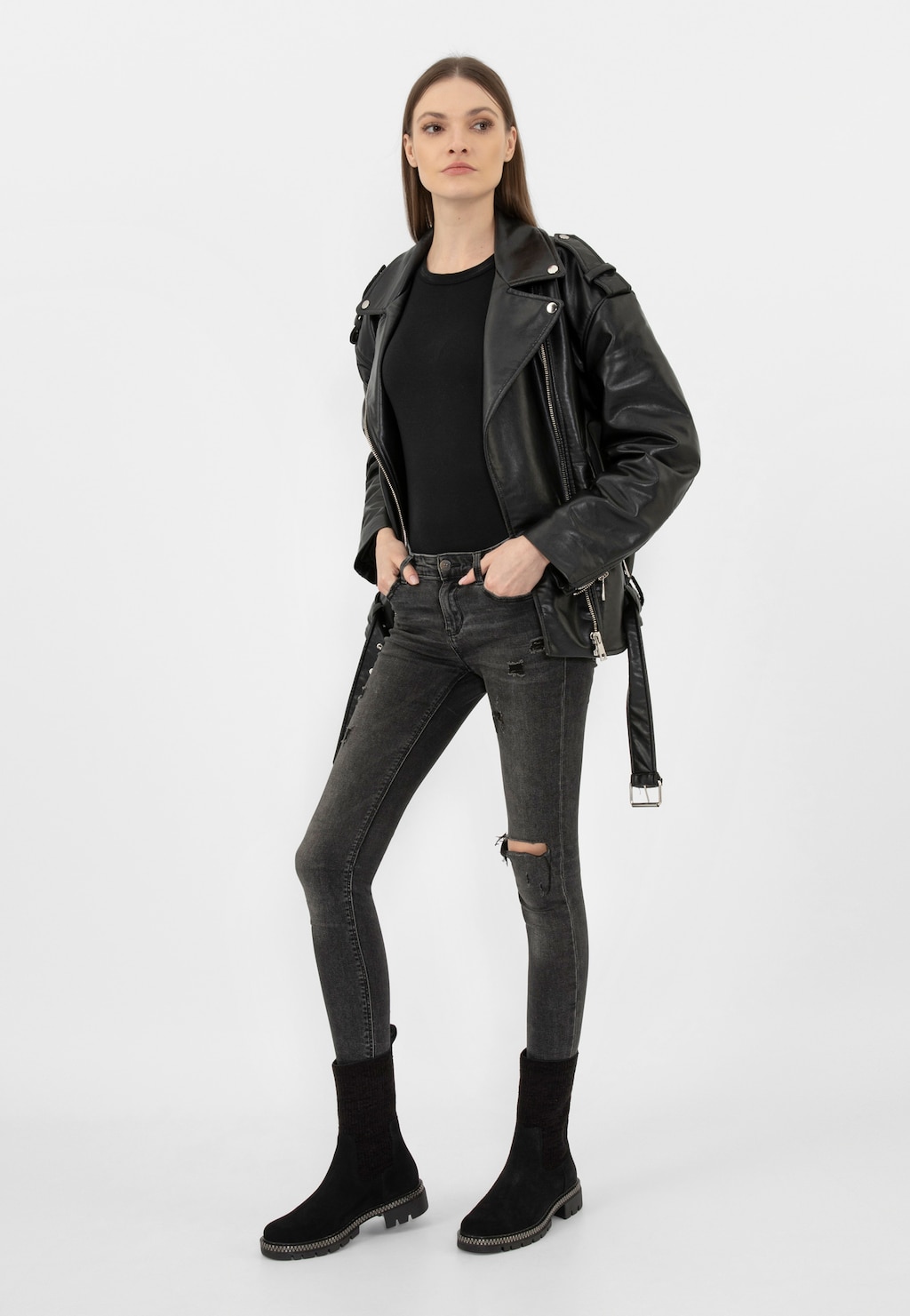 Čierne kožené botky so zateplenou ponožkou 55230-81 Widok 9