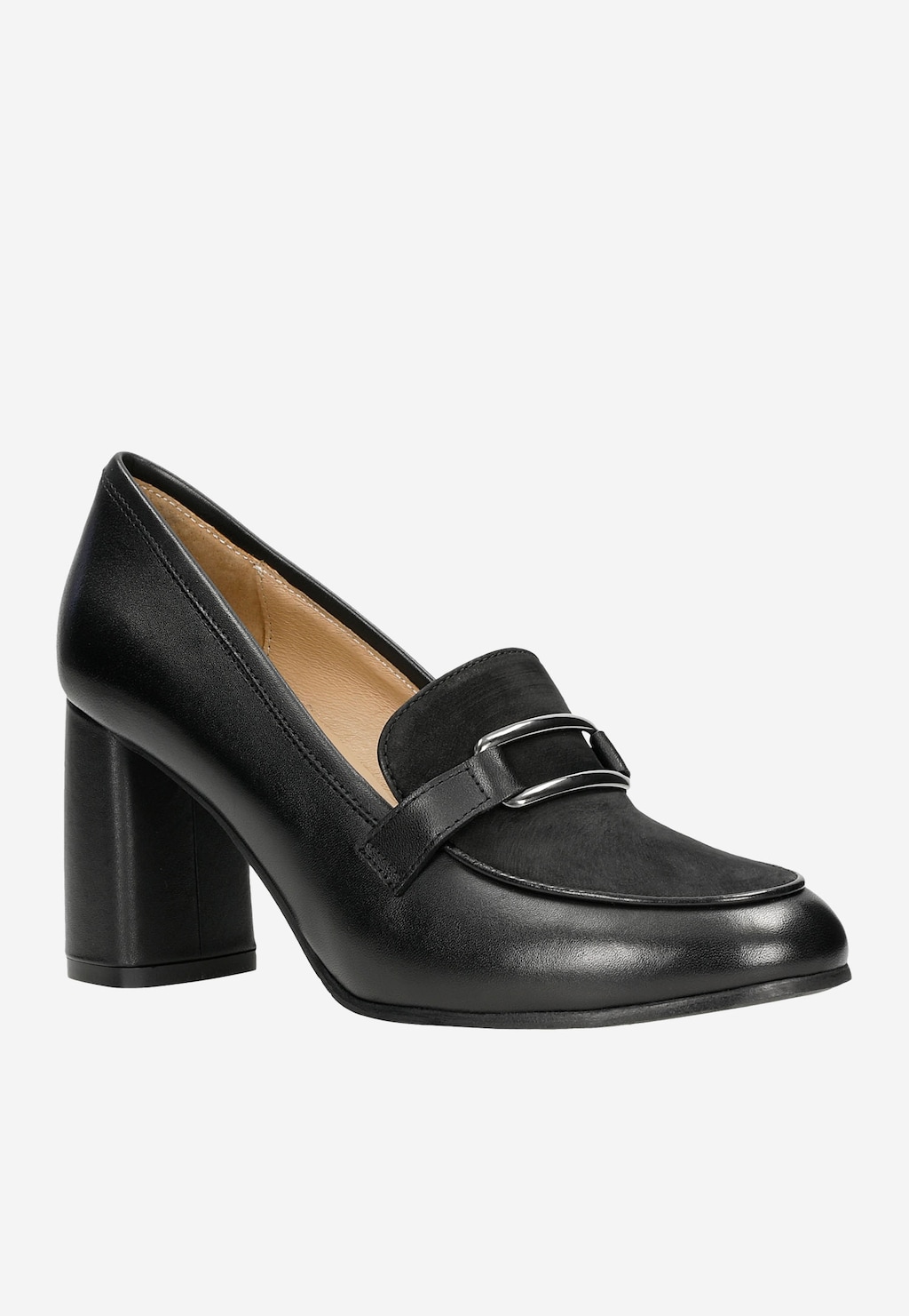 Czarne mokasyny damskie na obcasie w formie słupka 46109-71 Widok 3