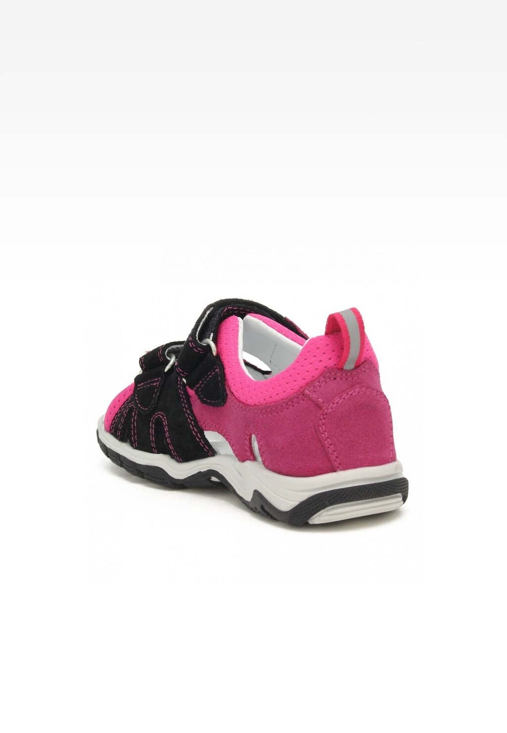 Dziewczęce sandały Bartek 019187-009 II w różowo-czarnej kolorystyce, z zapięciem na rzep, wykonane z naturalnych materiałów, z miękką wyściółką i antypoślizgową podeszwą.