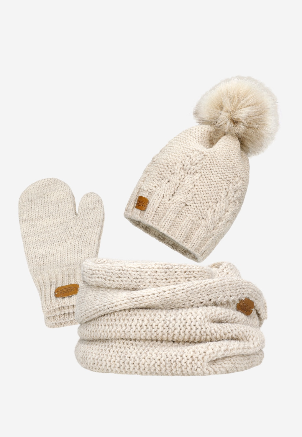 RELAKS béžová sada čepice, šála a rukavice 96018-14 Widok 1