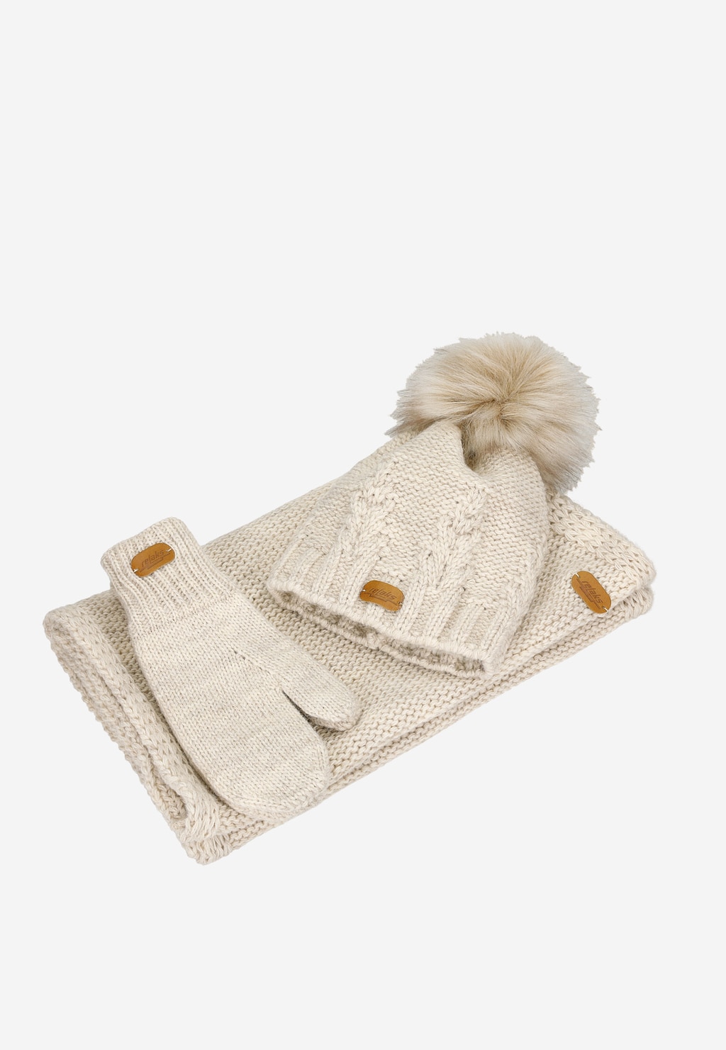 RELAKS béžová sada čepice, šála a rukavice 96018-14 Widok 5