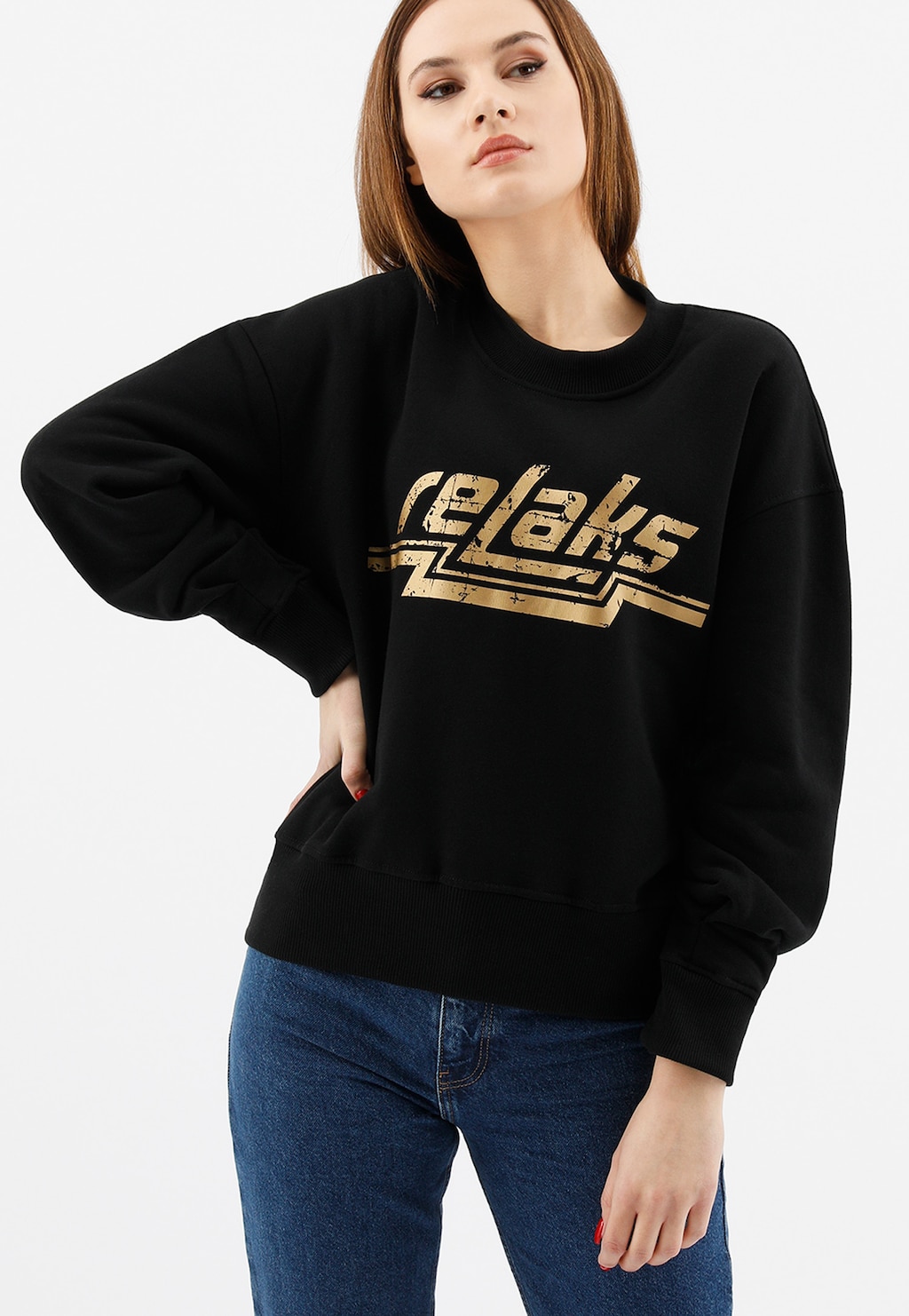 Černá dámská mikina RELAKS se nařasenými rukávy 98025-81 Widok 4