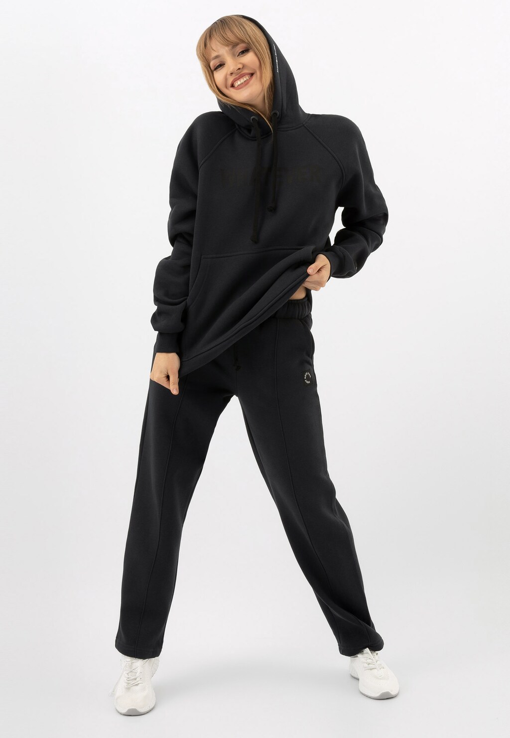 Pohodlné sivé dámske nohavice z bavlny a polyesteru R98013-11 Widok 3