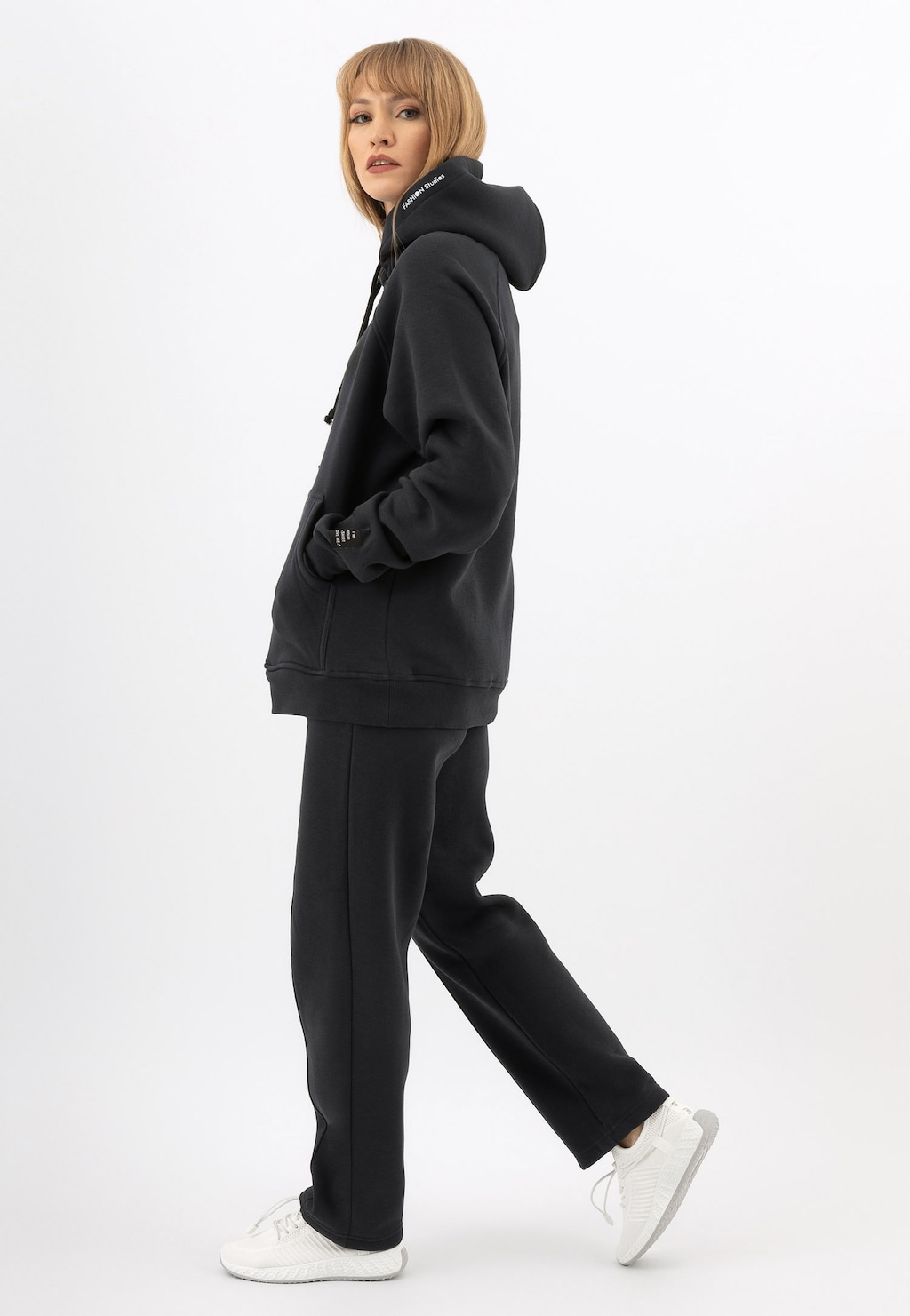 Pohodlné sivé dámske nohavice z bavlny a polyesteru R98013-11 Widok 1