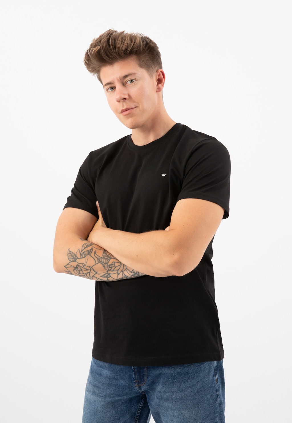 Czarna koszulka męska z okrągłym dekoltem 98011-81 Widok 2