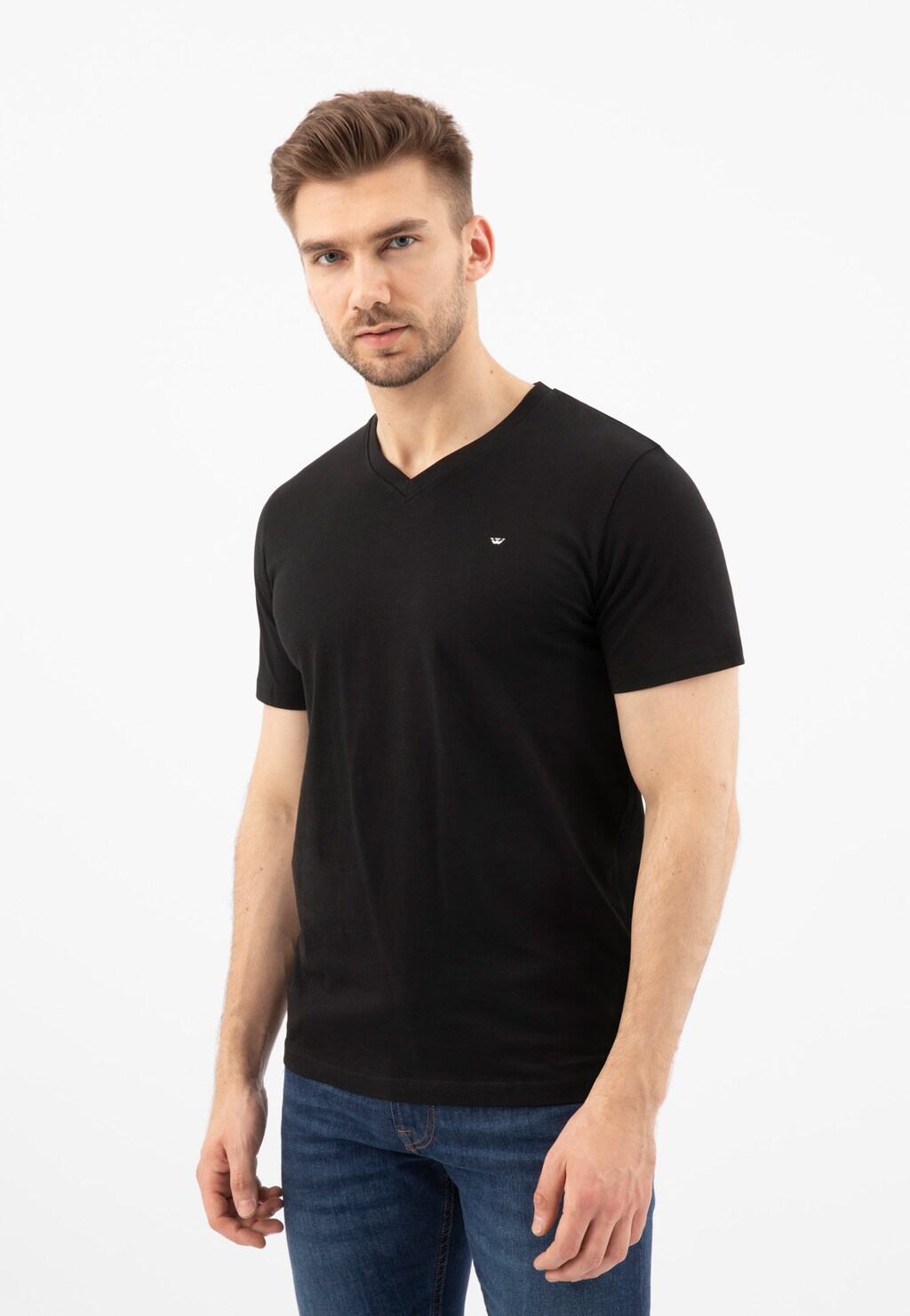 Czarna koszulka męska z dekoltem w serek 98012-81 Widok 3