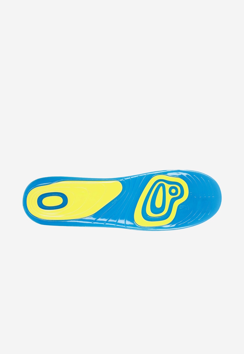 Wkładki Comfort Gel Męskie Wojas 99033-00-1 z niebieską powierzchnią i żółtymi elementami żelowymi zapewniającymi amortyzację w kluczowych punktach podparcia stopy.