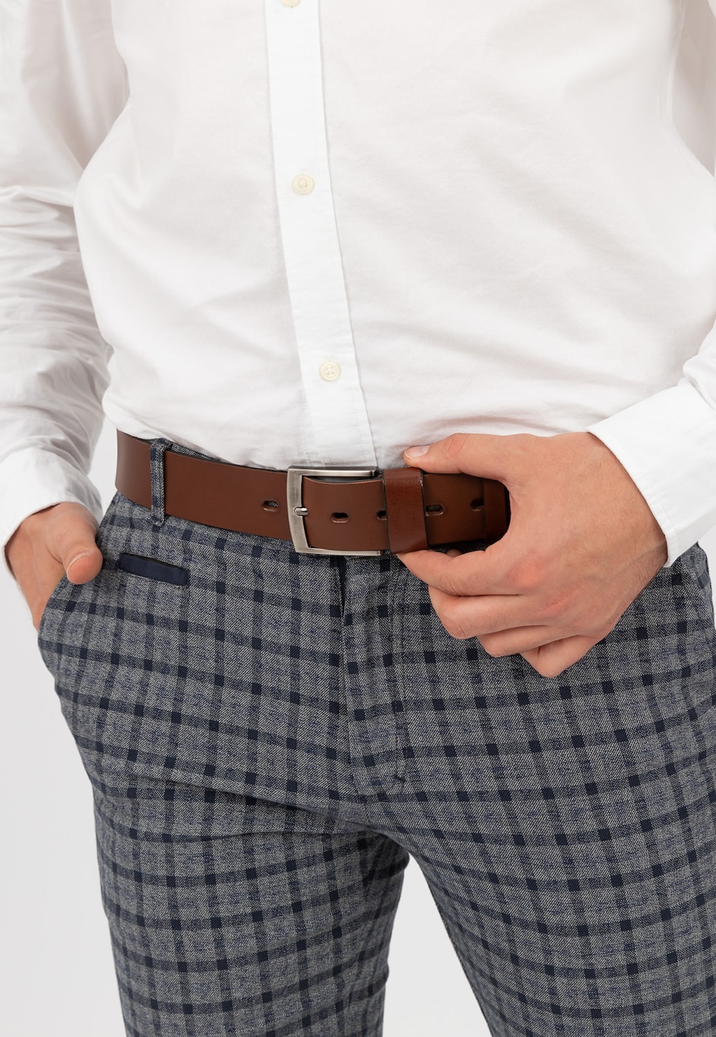 Jednoduchý pánsky opasok do obleku z hnedej kože 93004-52 Widok 1
