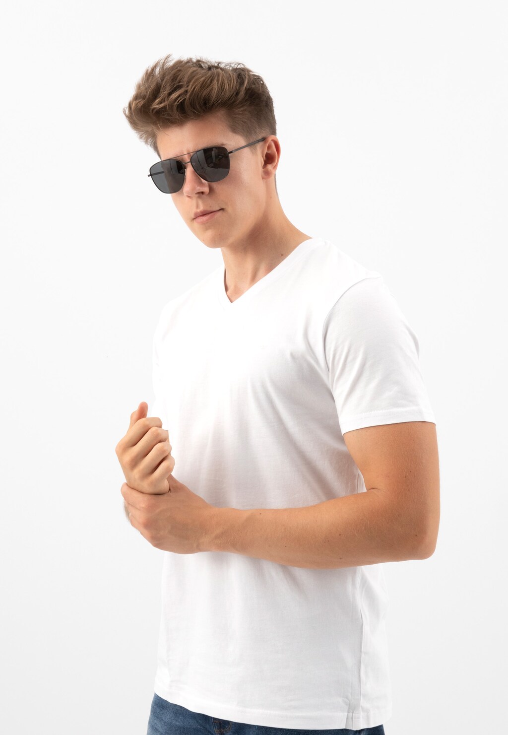 Biała bawełniana koszulka męska ze srebrnym logo 98012-89 Widok 1