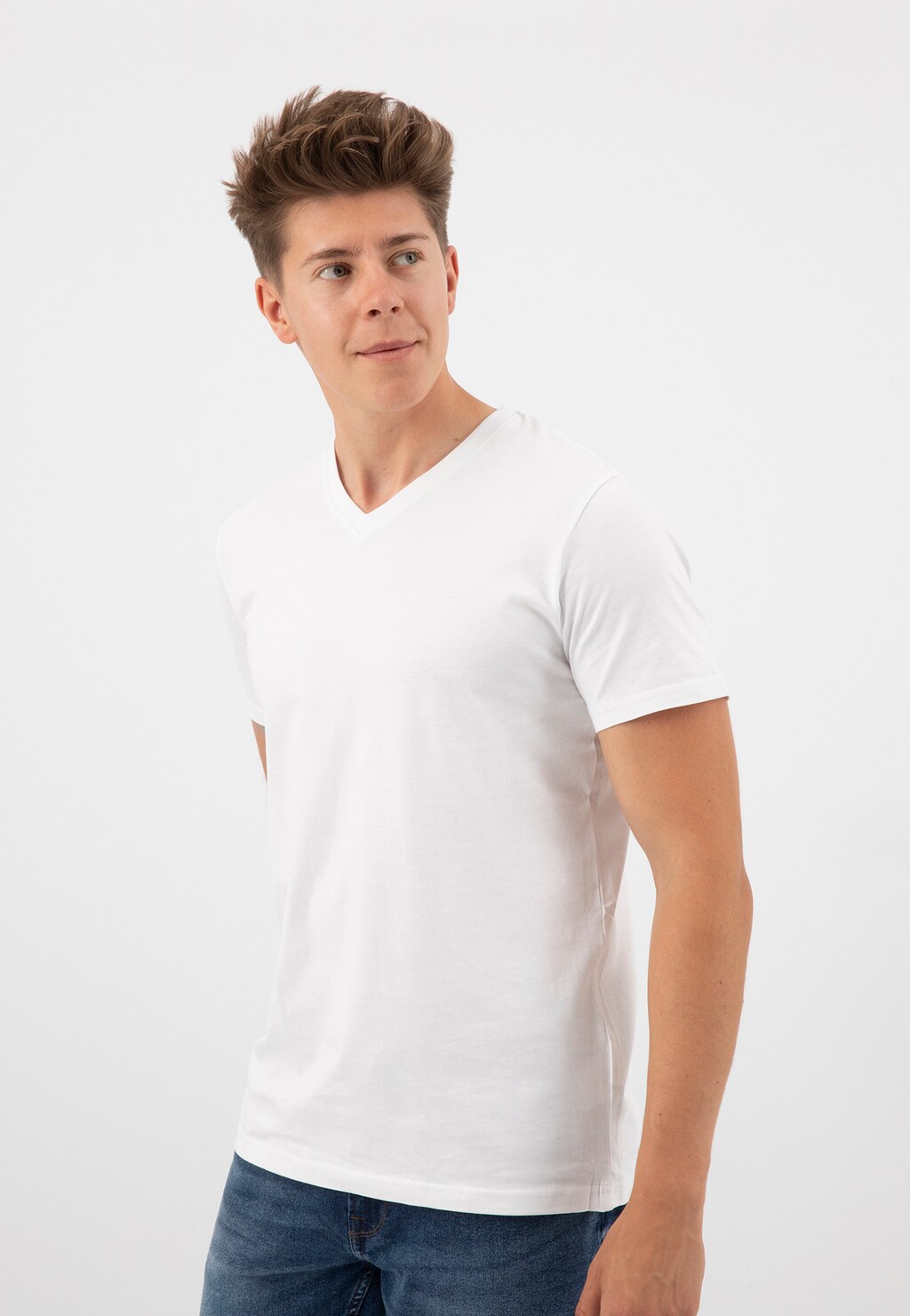 Biała bawełniana koszulka męska ze srebrnym logo 98012-89 Widok 2