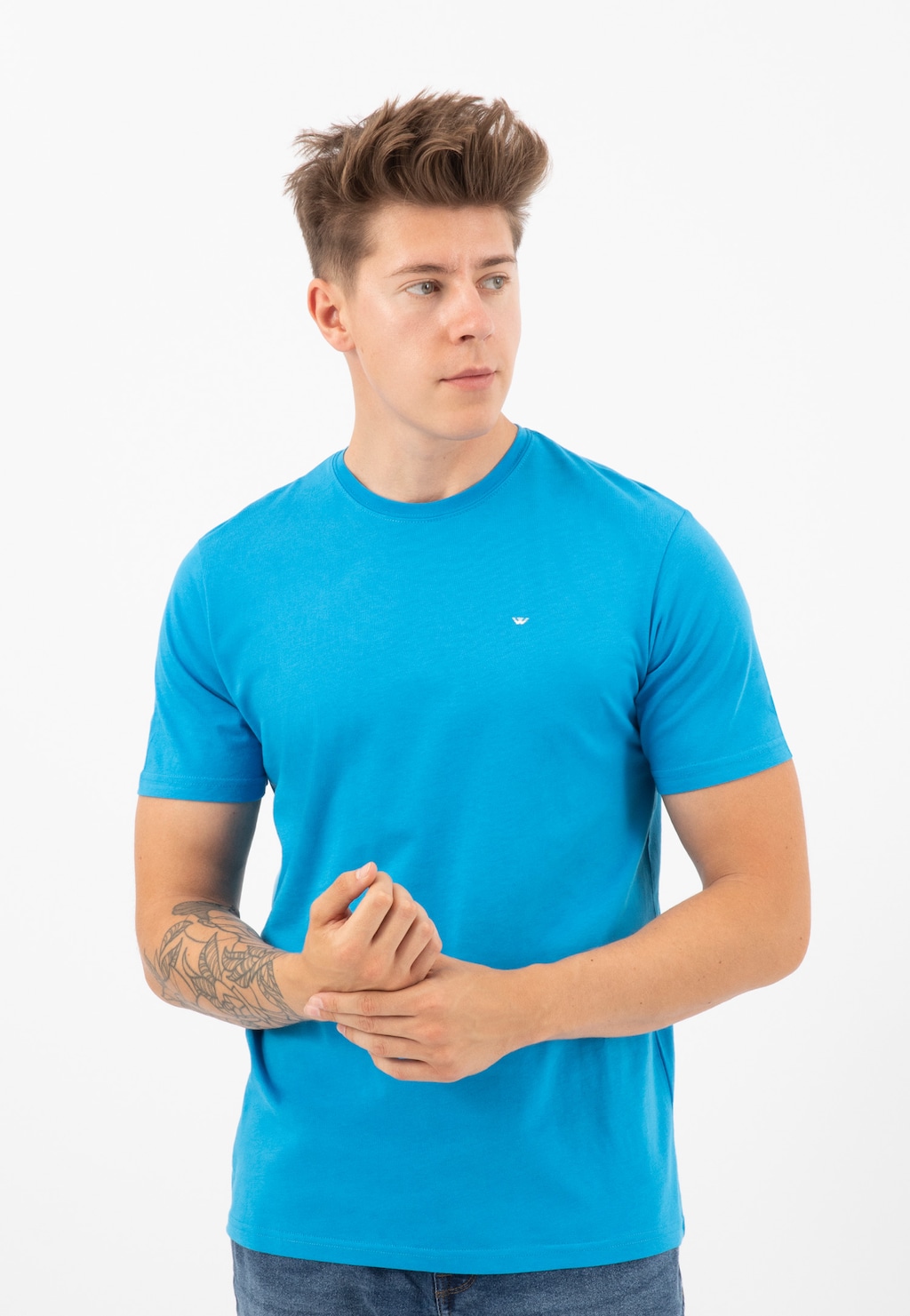 Pohodlné pánske tričká s krátkym rukávom v modrej farbe 98018-87 Widok 5