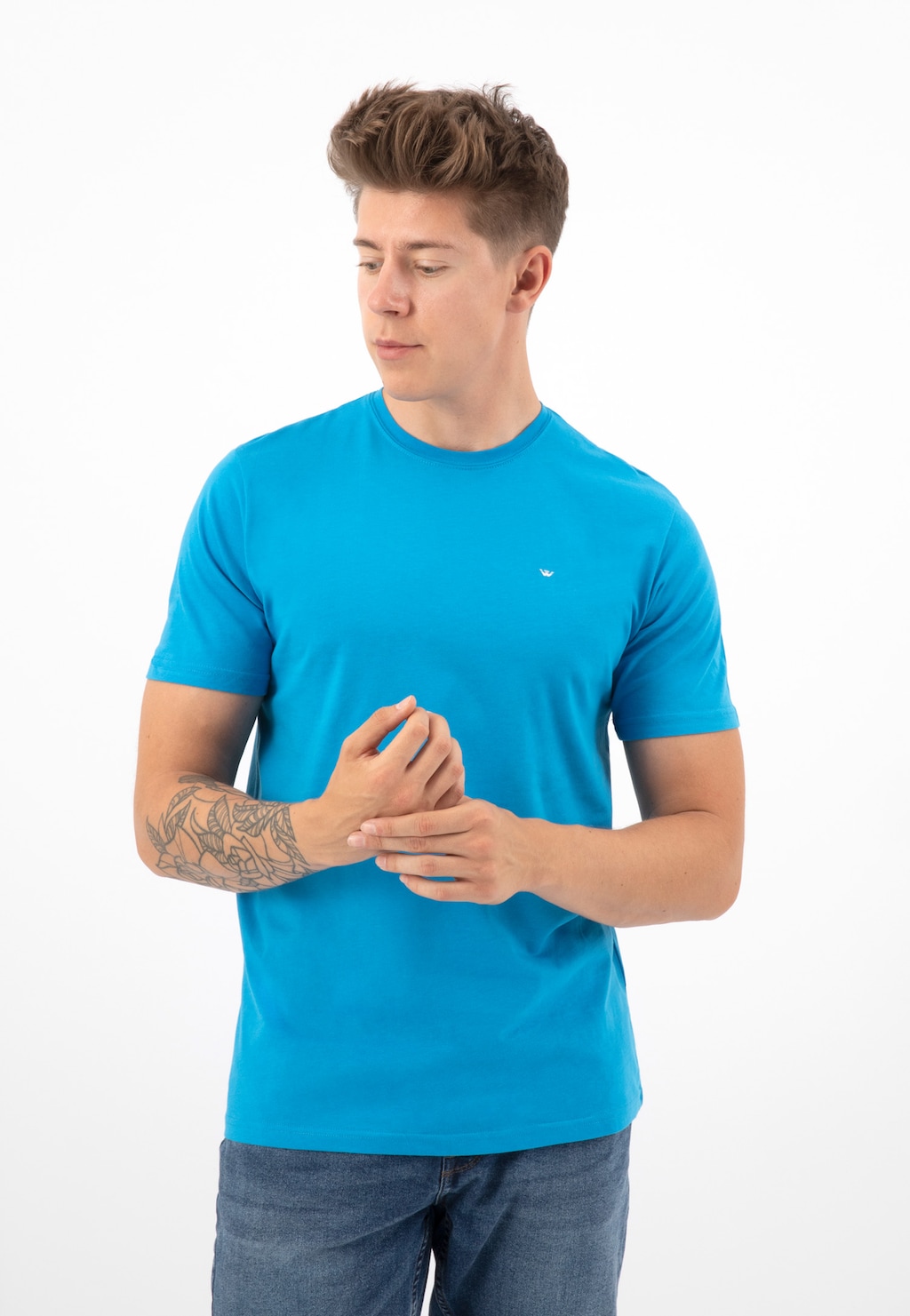 Pohodlné pánske tričká s krátkym rukávom v modrej farbe 98018-87 Widok 6