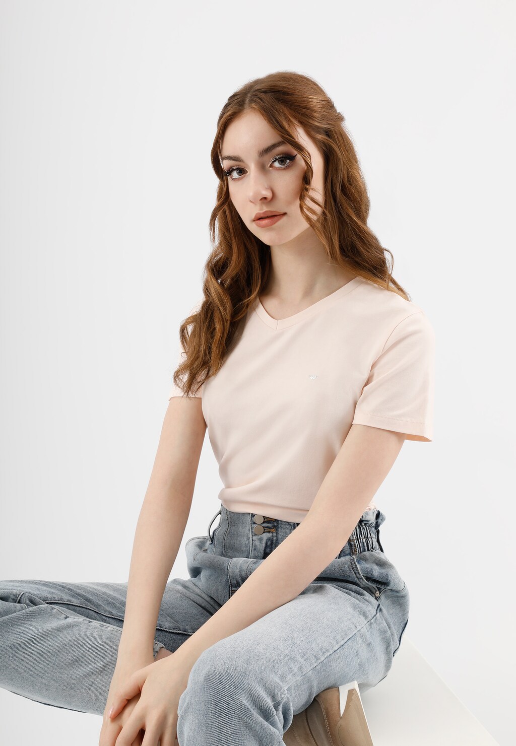 Beżowy bawełniany t-shirt damski 98015-83 Widok 1