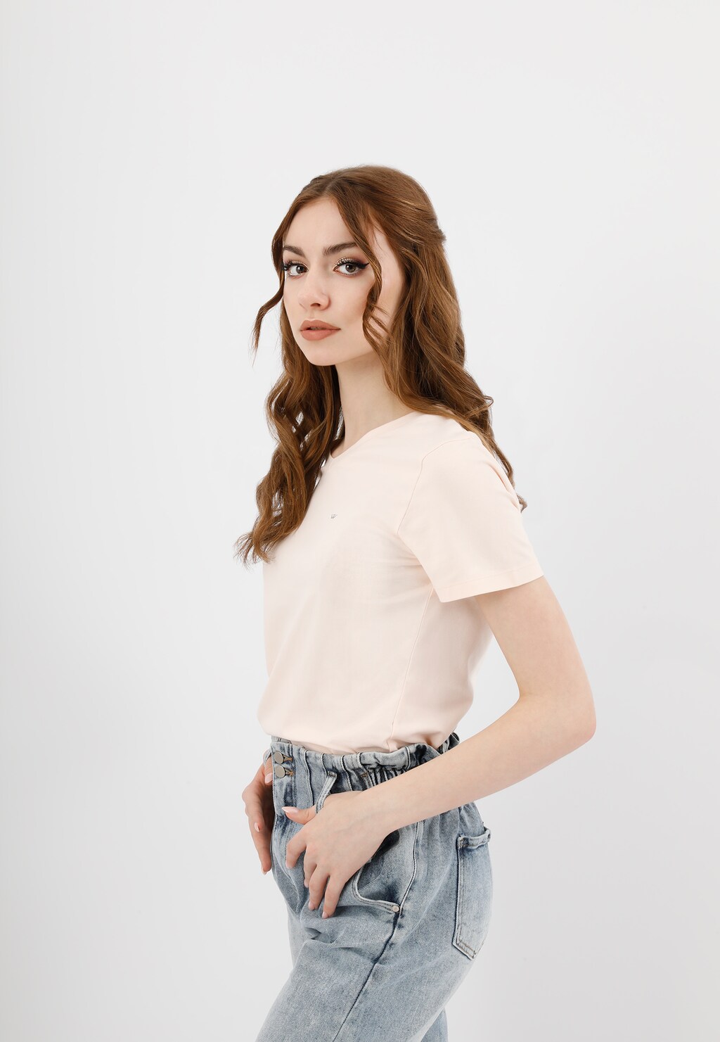 Beżowy bawełniany t-shirt damski 98015-83 Widok 2