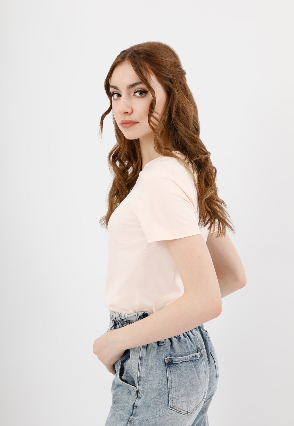 Beżowy bawełniany t-shirt damski 98015-83 Widok 3