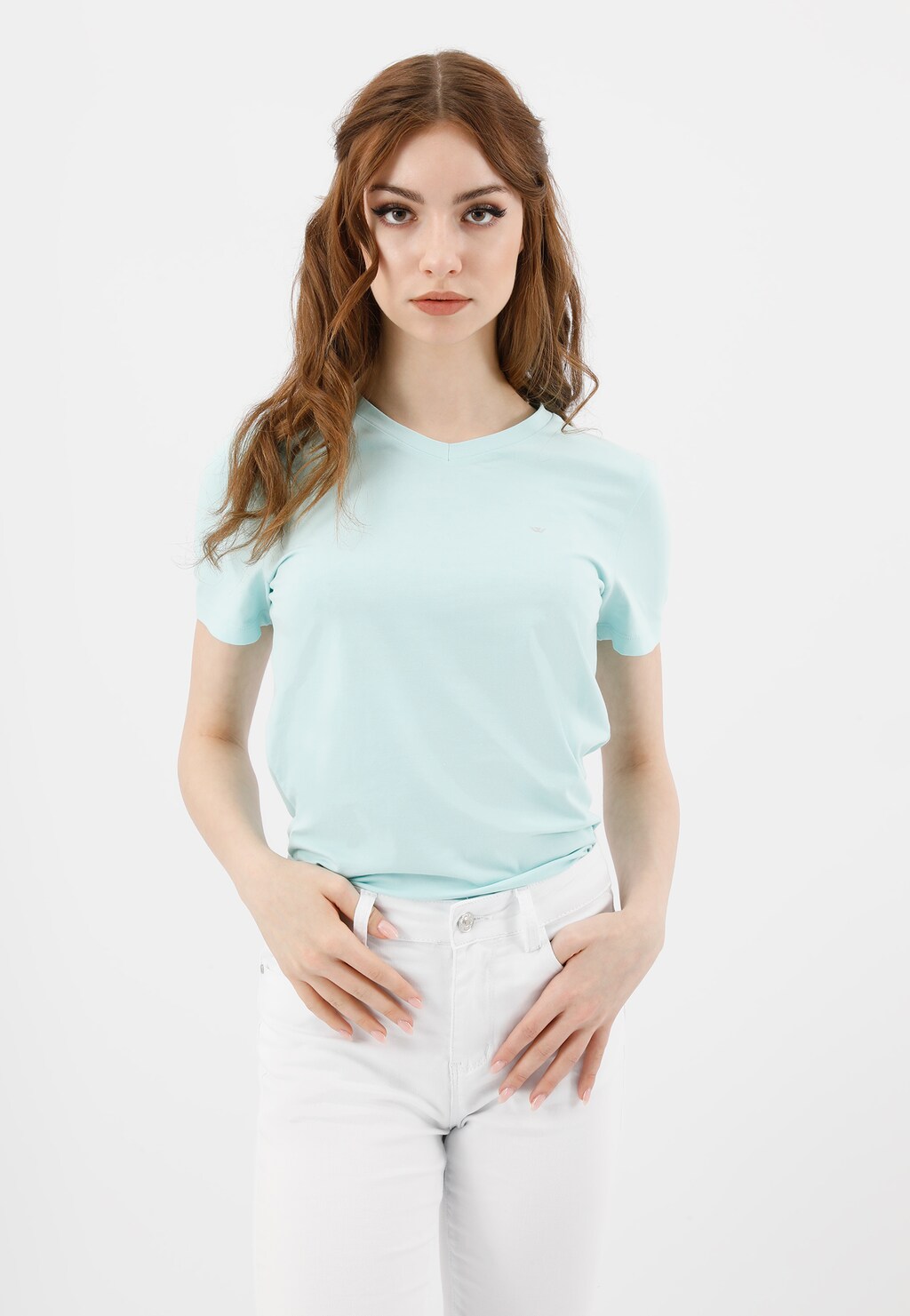 Jasnoniebieska bawełniana koszulka damska 98015-80 Widok 3