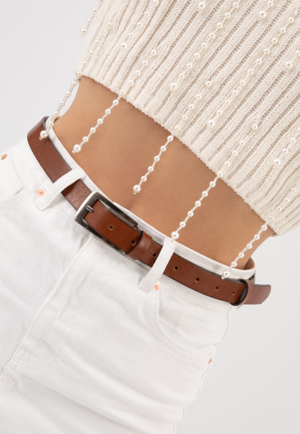 Hnědý kožený dámský pásek se stříbrnou sponou 7968-53 Widok 1