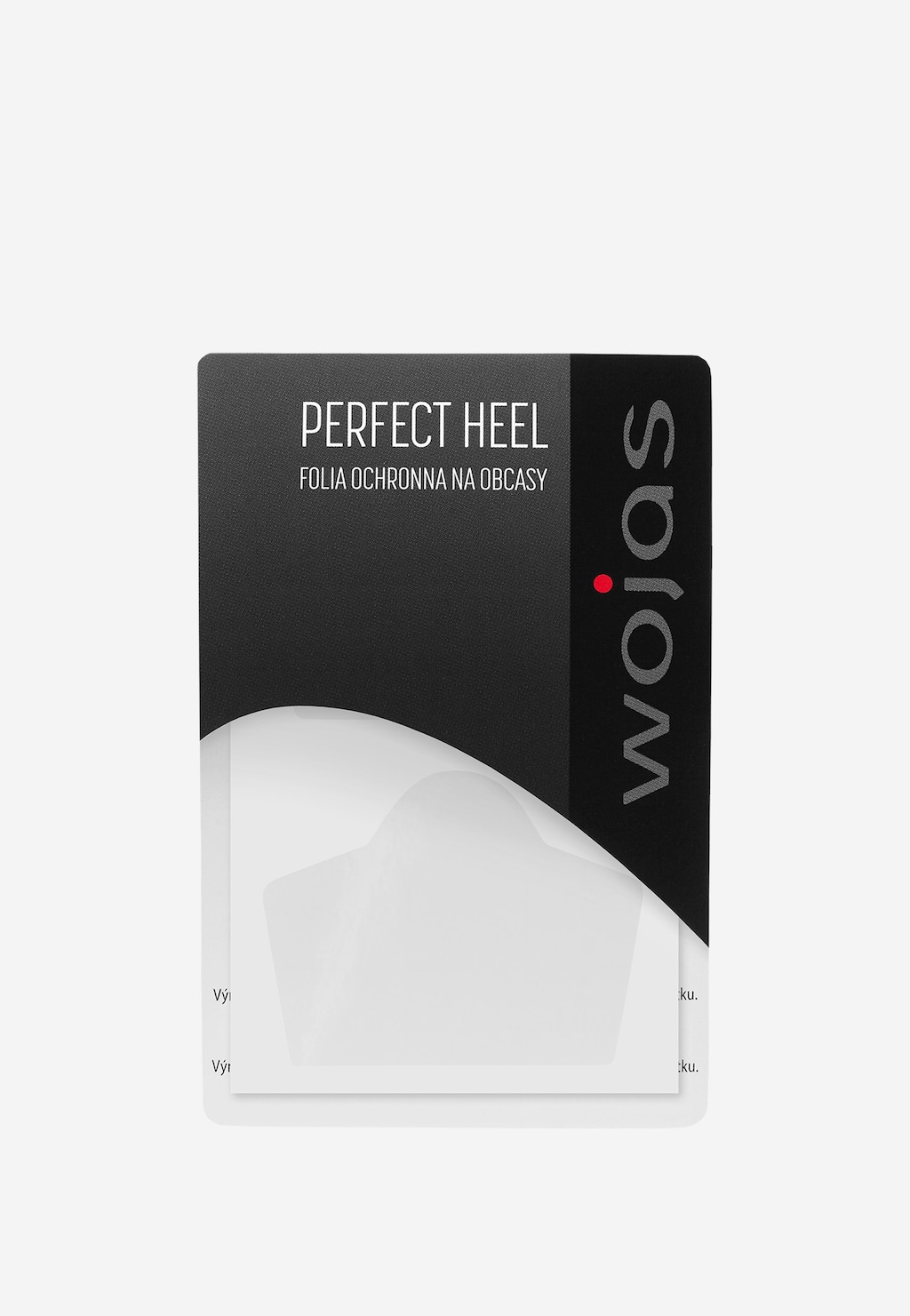 Opakowanie folii ochronnej Perfect Heel 99005-00 marki Wojas do zabezpieczania obcasów butów, widoczna przeźroczysta folia w eleganckim czarno-białym opakowaniu.