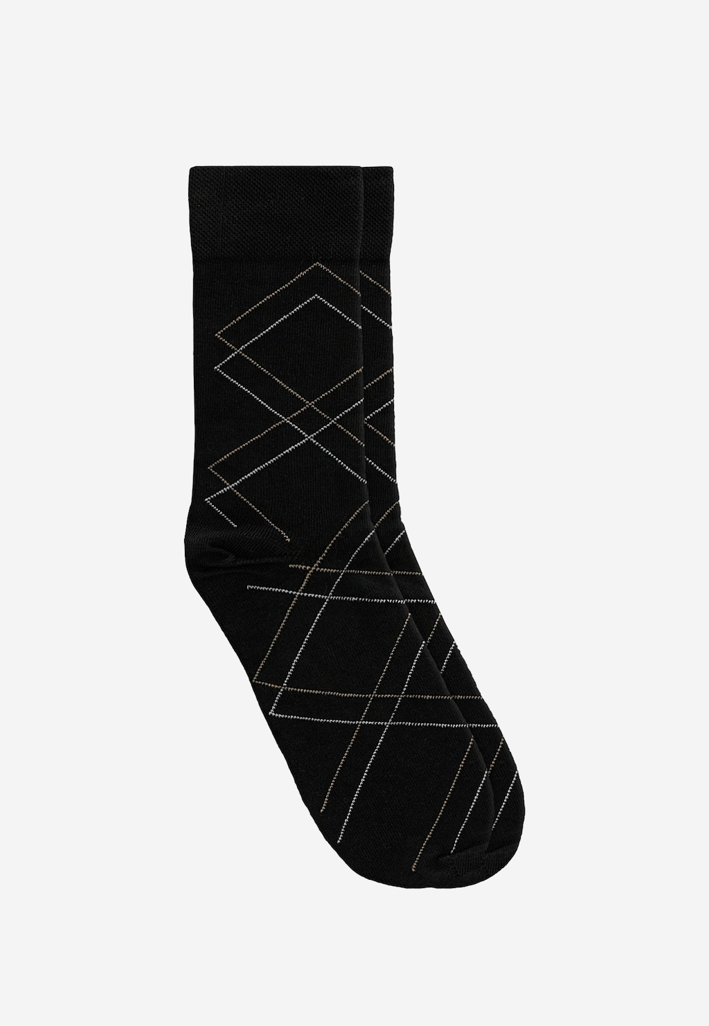 Czarne wysokie skarpety Wojas model 97077-81 z eleganckim wzorem w romby w kolorze srebrzystym, idealne do biznesowych stylizacji.