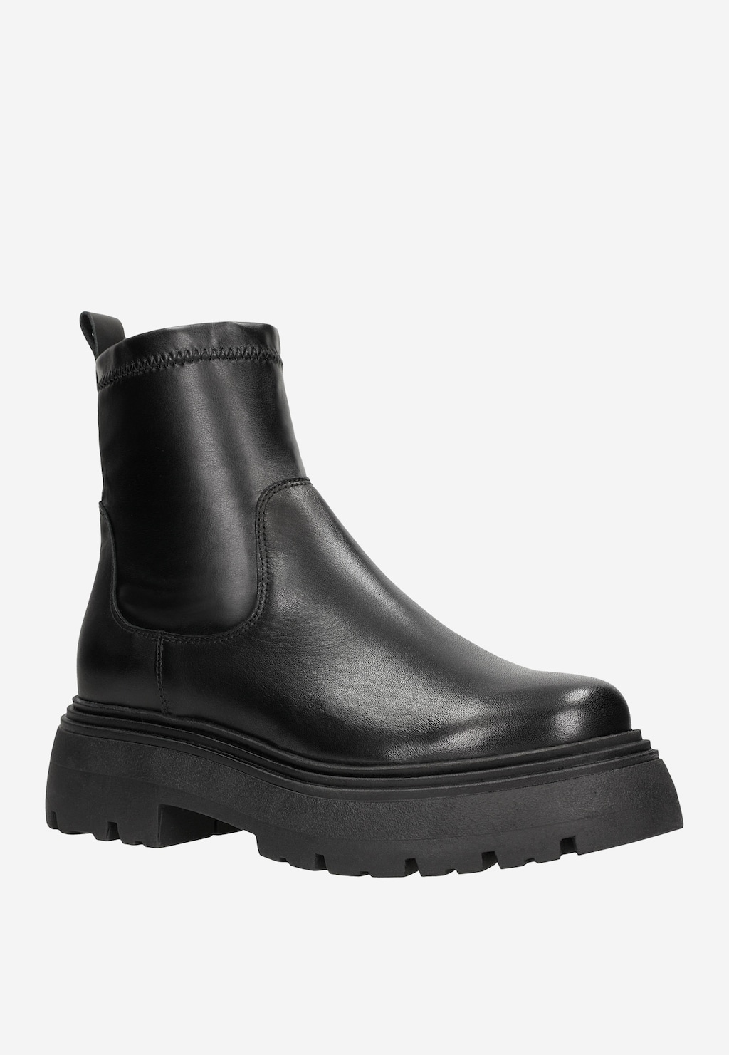 Czarne skórzane botki damskie na masywnej podeszwie 55104-81 Widok 2