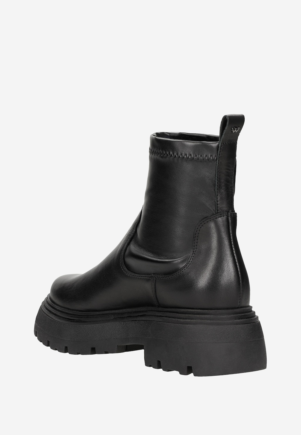 Czarne skórzane botki damskie na masywnej podeszwie 55104-81 Widok 3