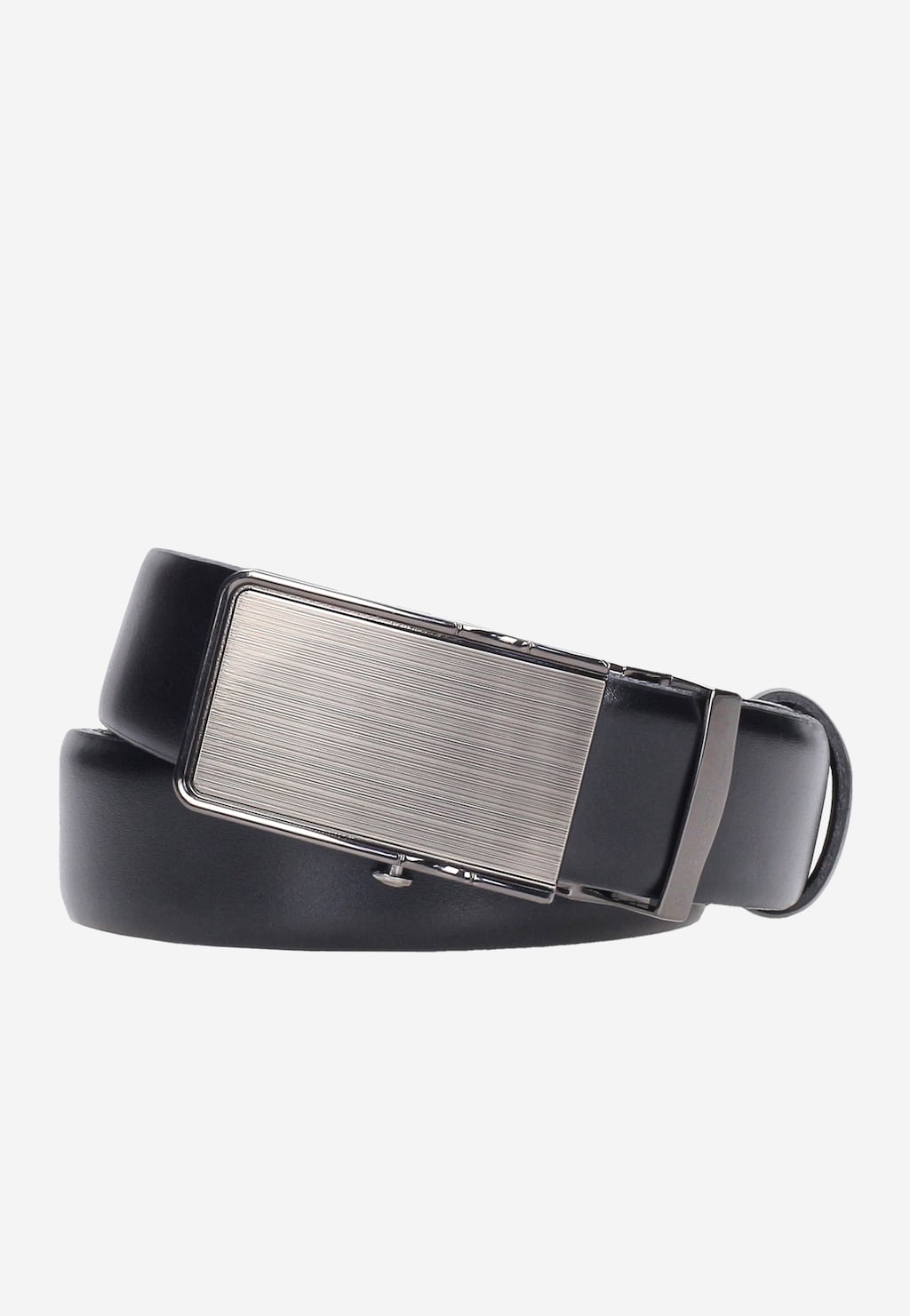 Czarny skórzany pasek męski Wojas model 7974-51 z elegancką, szczotkowaną metalową klamrą automatyczną. Klasyczny, elegancki dodatek do stroju biznesowego.