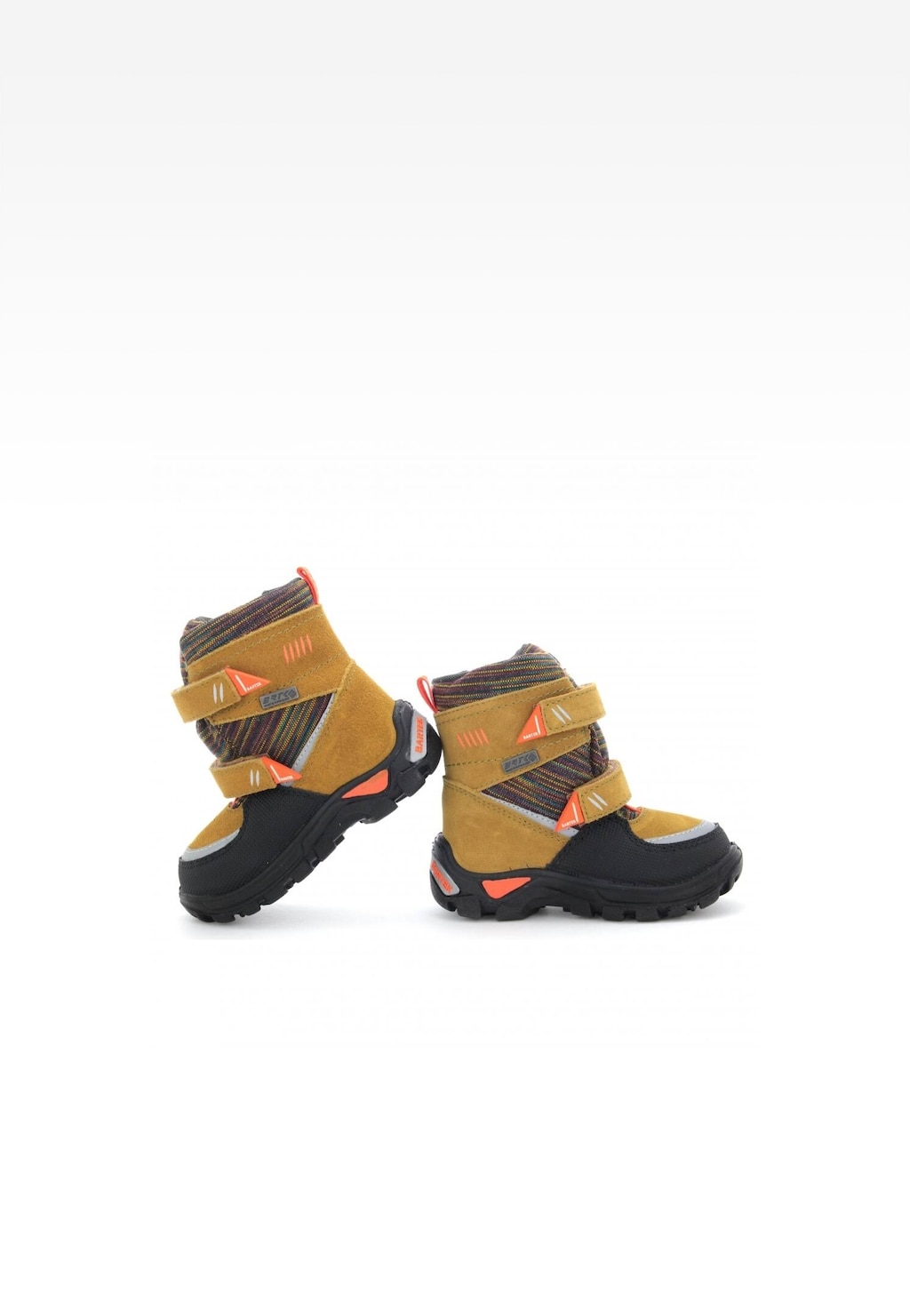 Brązowe trzewiki ocieplane BARTEK T-91759/W64 dla chłopców z rzepami, kolorowymi akcentami i wzmocnioną podeszwą, idealne na zimowe warunki.