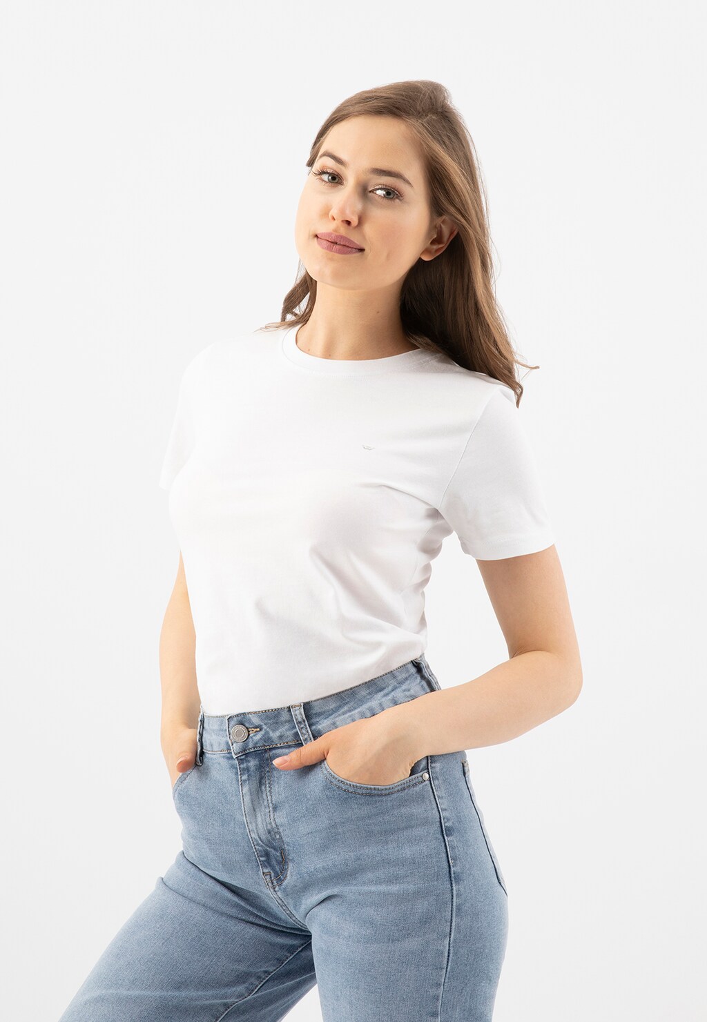 Biała bawełniana koszulka z okrągłym dekoltem 98013-89 Widok 2