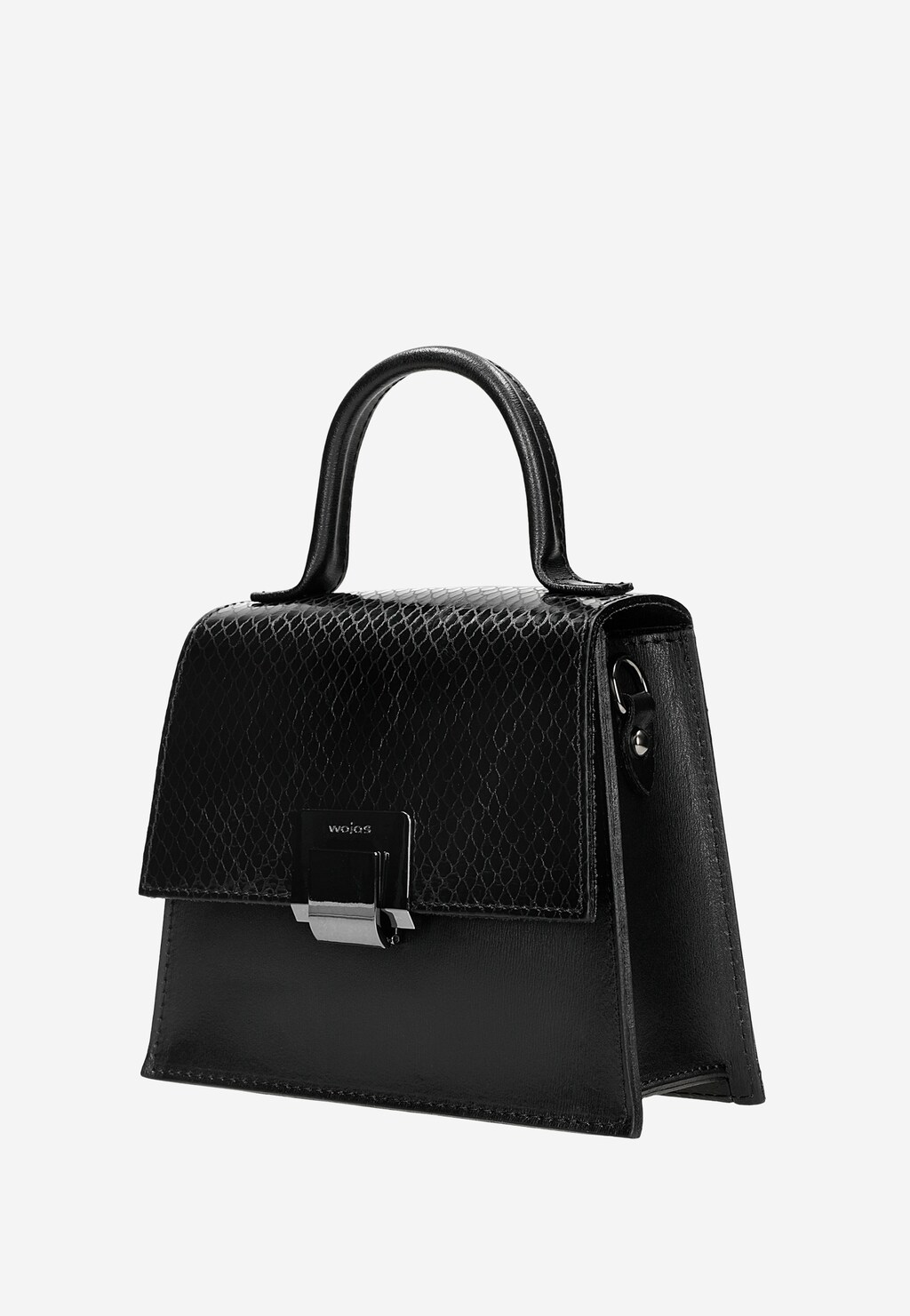 Mała elegancka torebka kuferek ze skóry licowej i weluru foliowanego 80376-71 Widok 3